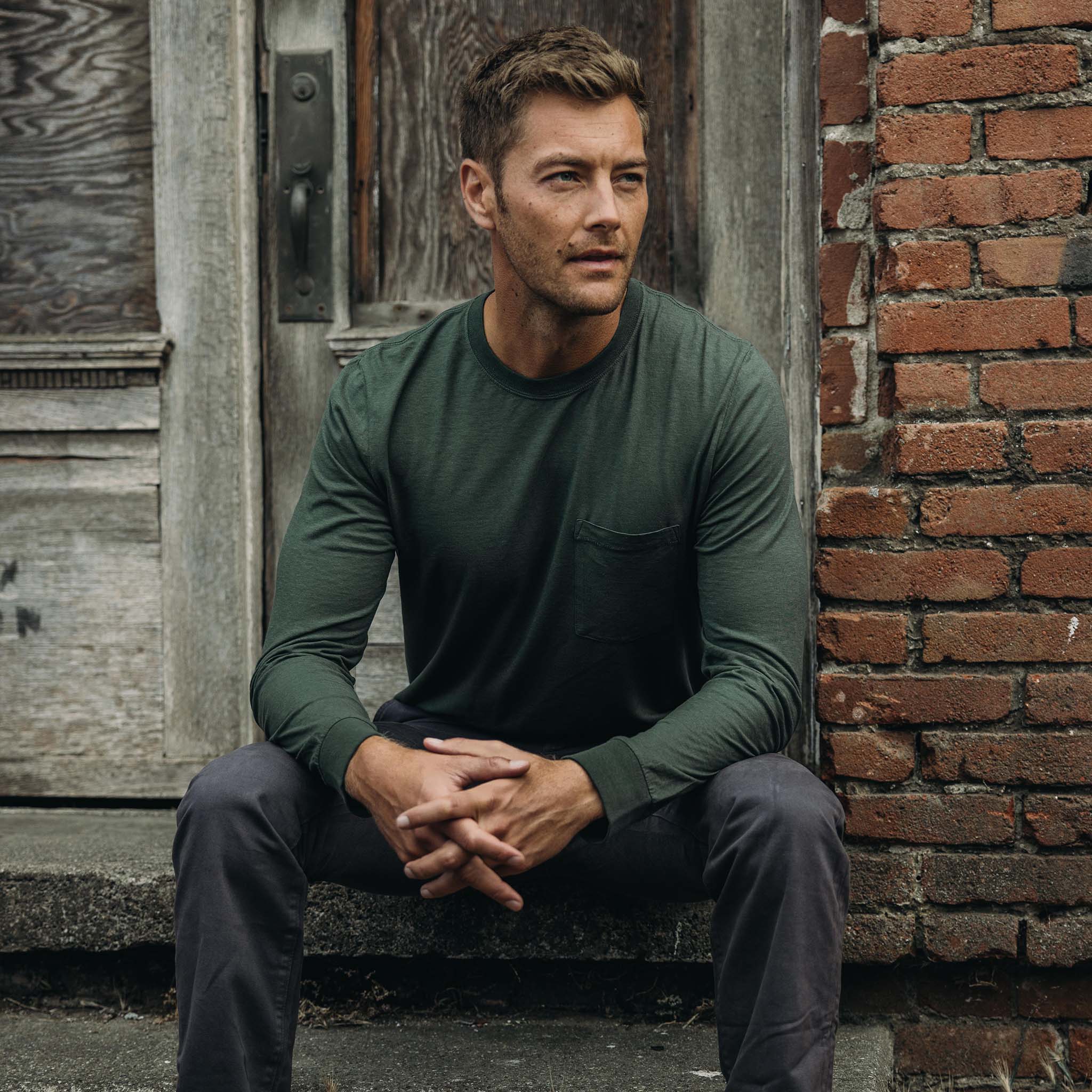 The Cotton Hemp Long Sleeve Tee in Pine - Image 2