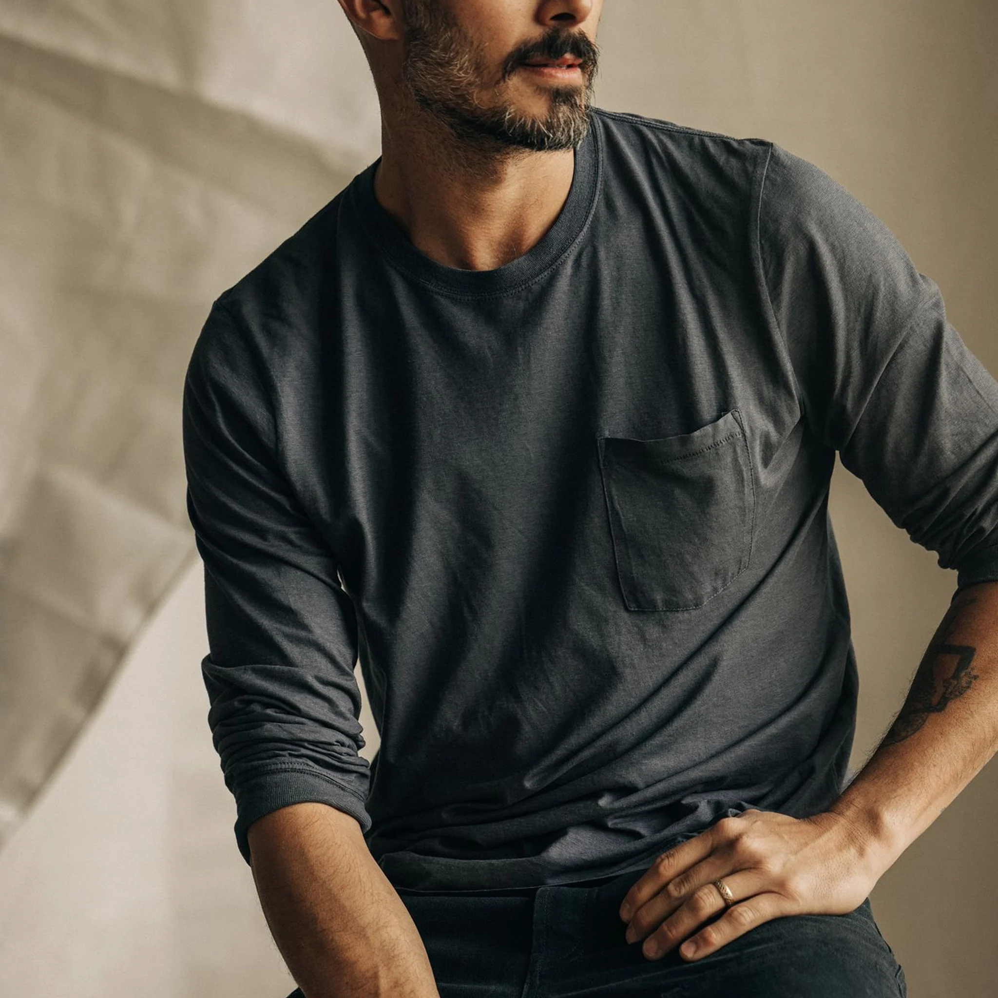 The Cotton Hemp Long Sleeve Tee in Charcoal - Image 3