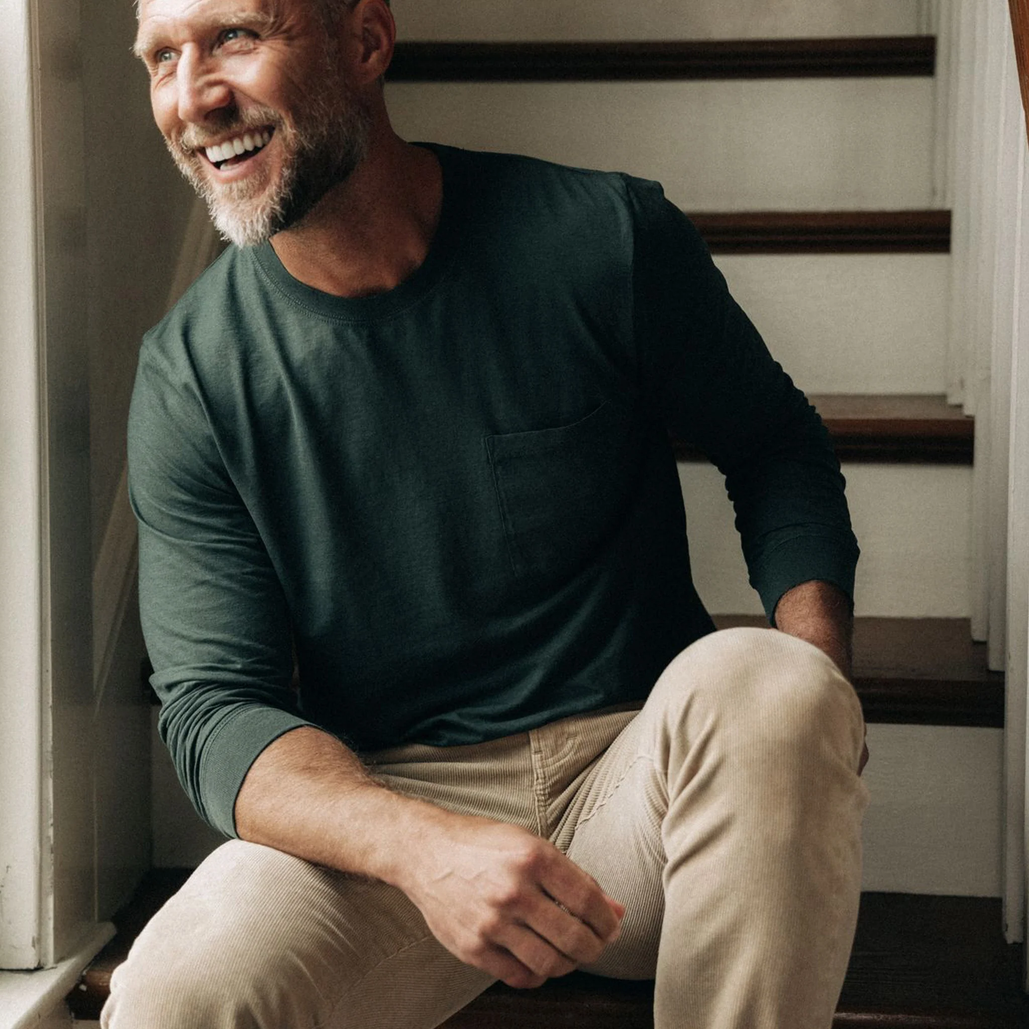 The Cotton Hemp Long Sleeve Tee in Dark Forest - Image 2
