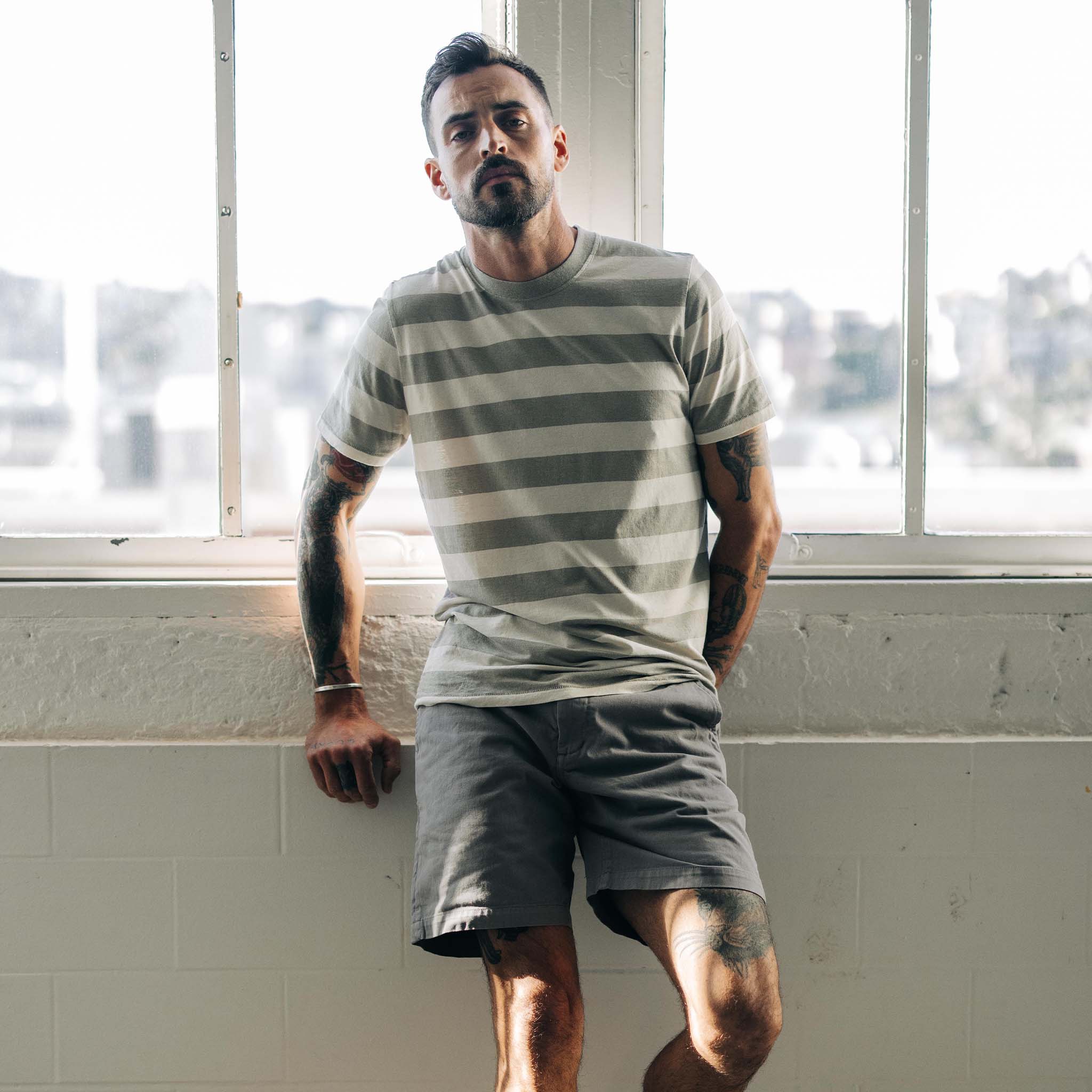 The Cotton Hemp Tee in Natural and Sagebrush Stripe - Image 2
