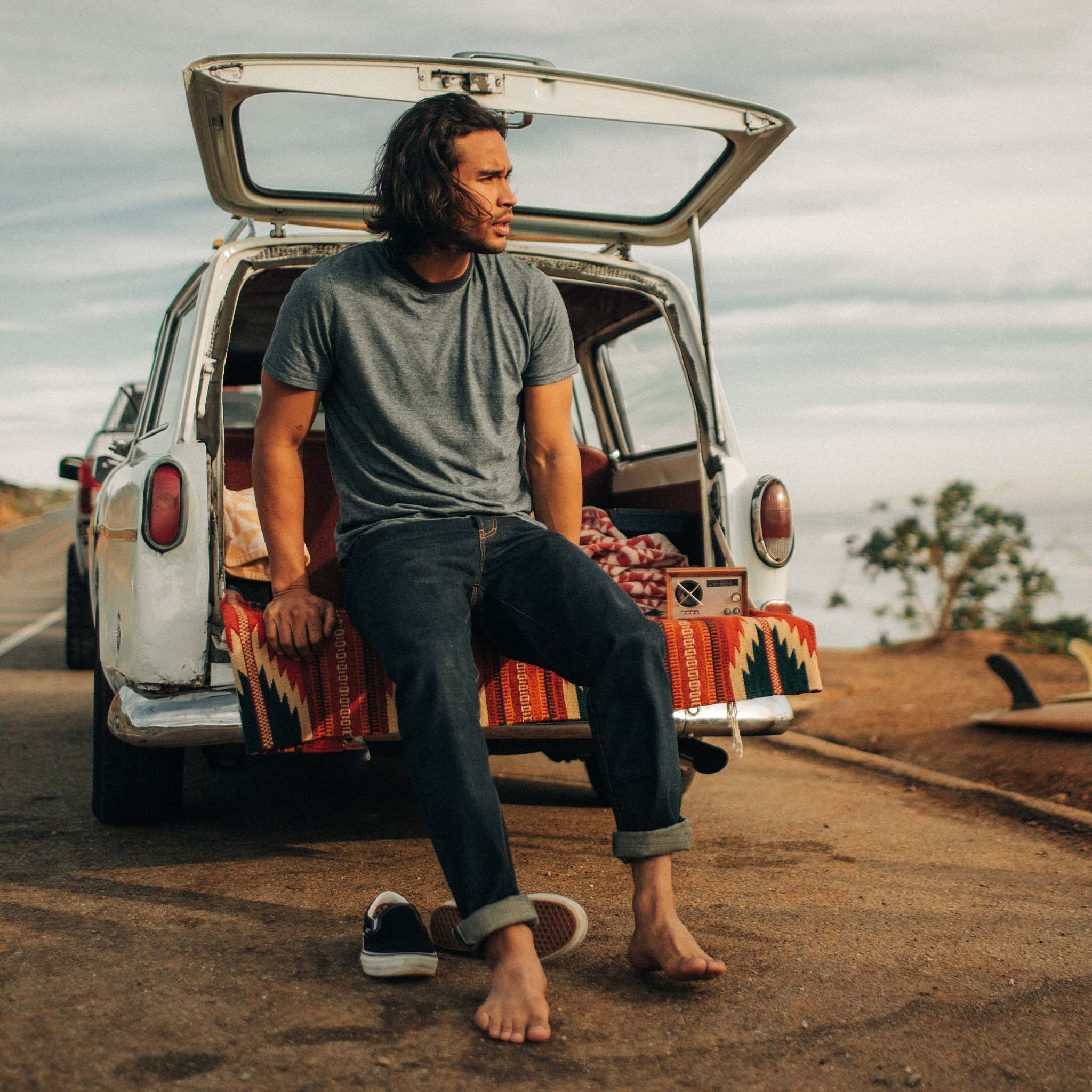The Cotton Hemp Tee in Slate and Navy Stripe - Image 2
