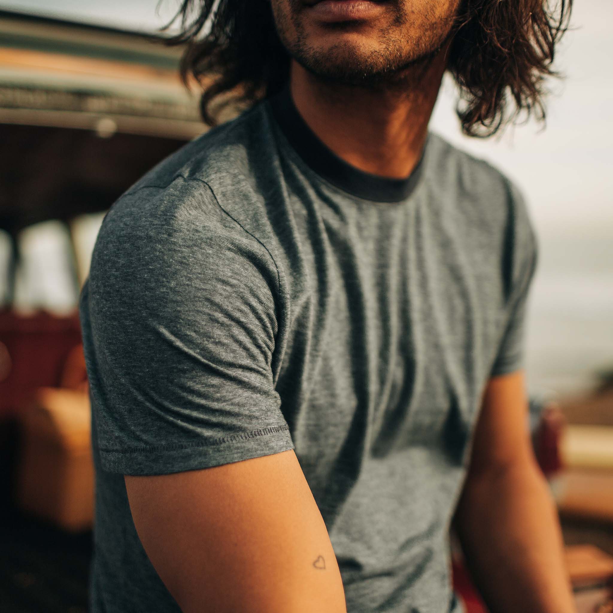 The Cotton Hemp Tee in Slate and Navy Stripe - Image 3