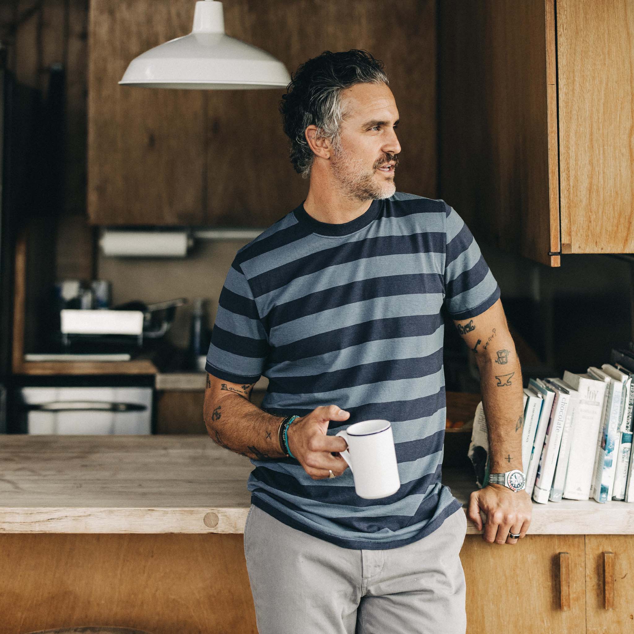 The Cotton Hemp Tee in Storm and Navy Stripe - Image 2