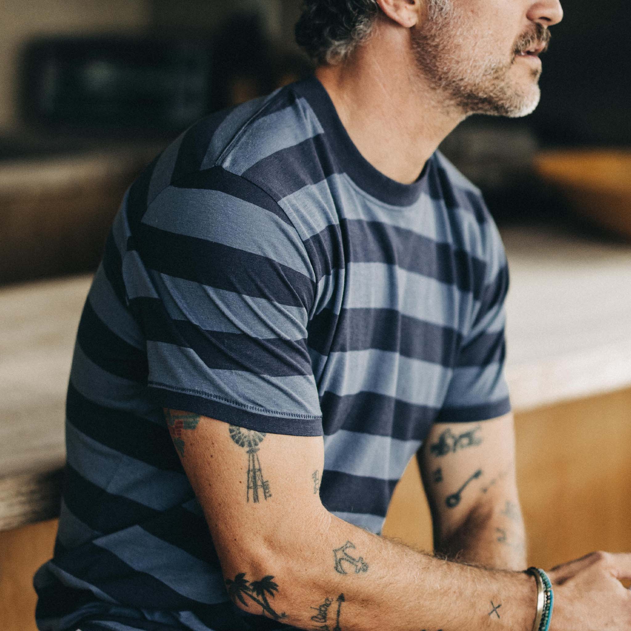 The Cotton Hemp Tee in Storm and Navy Stripe - Image 3