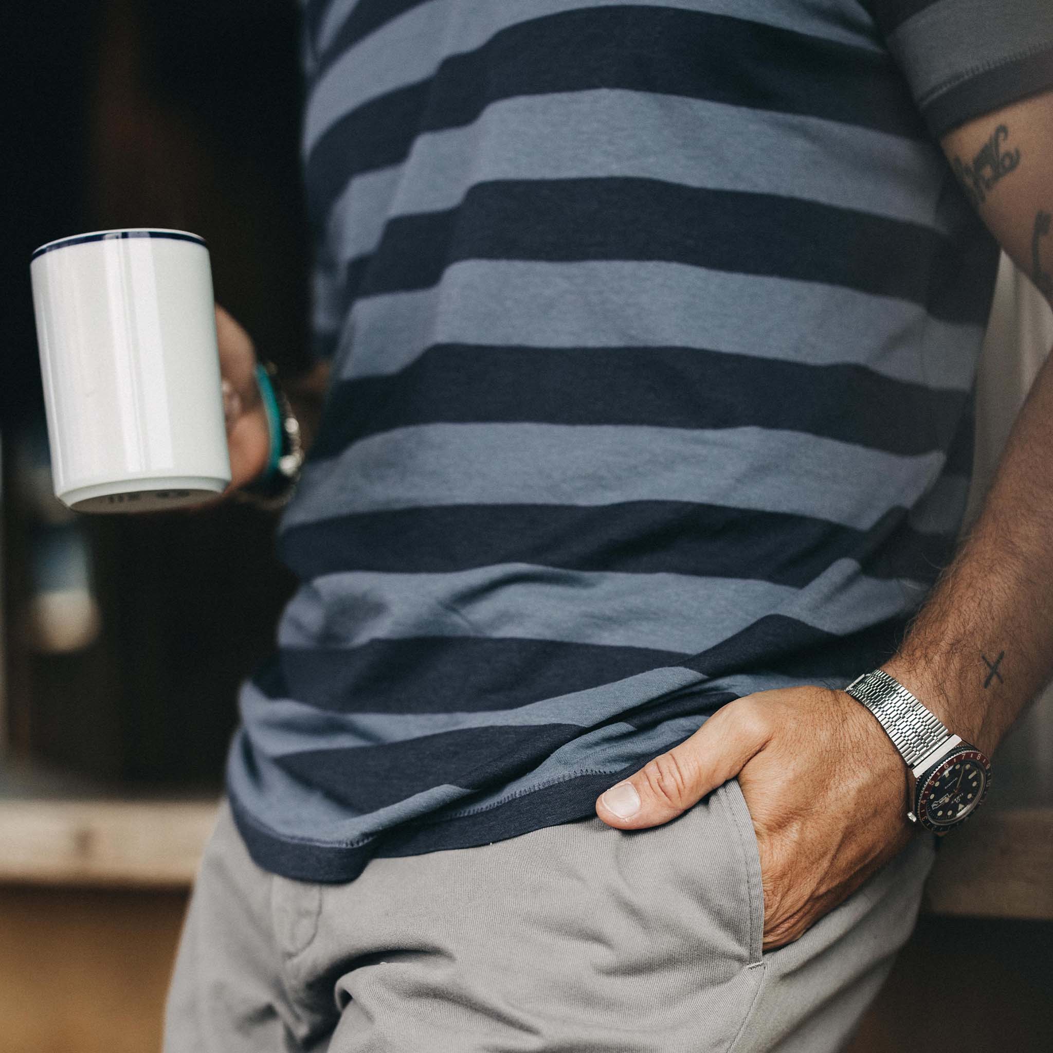 The Cotton Hemp Tee in Storm and Navy Stripe - Image 4
