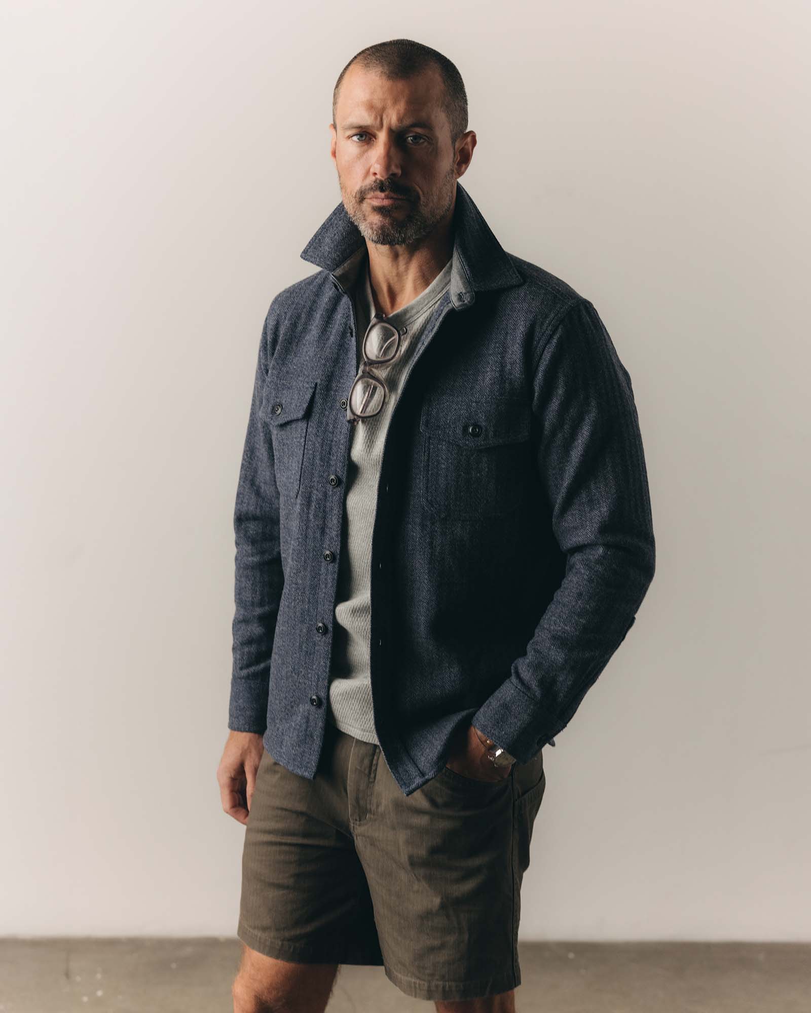 The CPO Overshirt in Indigo Ash Wool Herringbone - Image 2