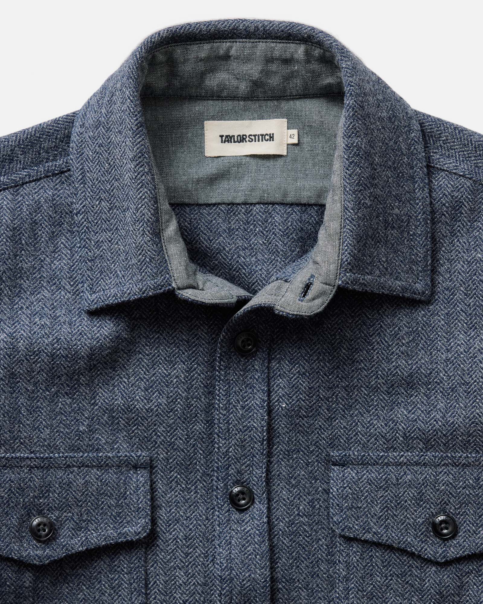 The CPO Overshirt in Indigo Ash Wool Herringbone - Image 5