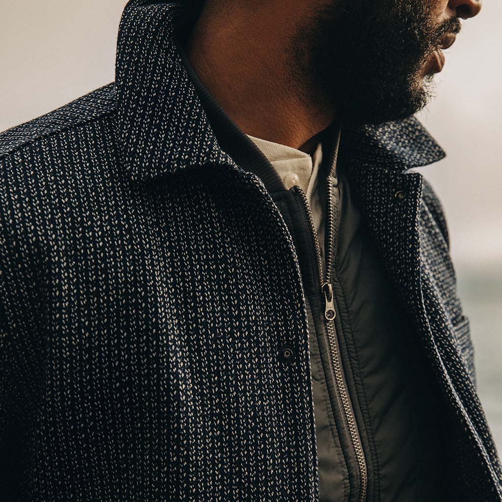 The Decker Jacket in Navy Wool Beach Cloth - Image 3