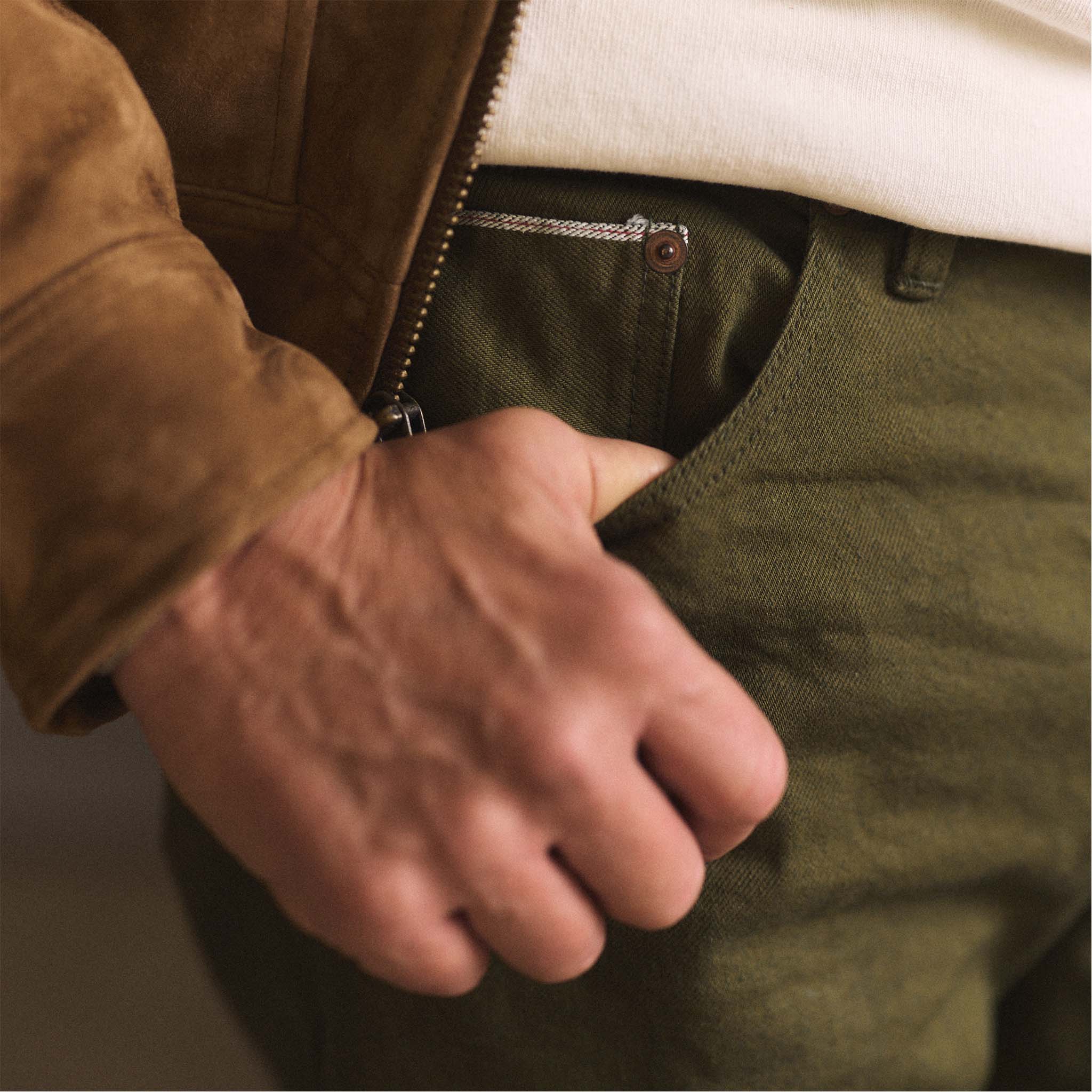 The Democratic Jean in Olive Nihon Menpu Selvage - Image 6