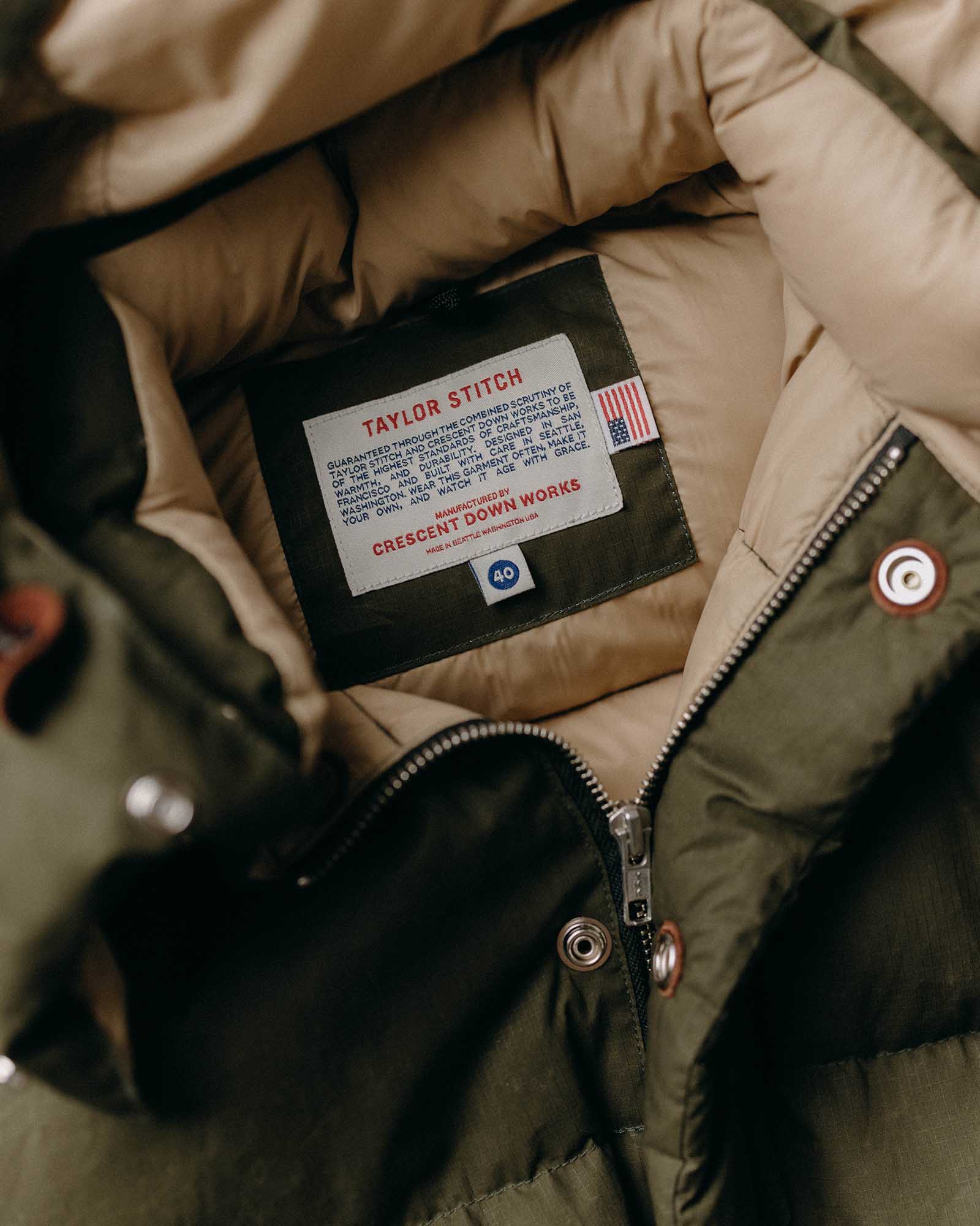 The Down Sweater in Olive Waxed Ripstop - Image 4