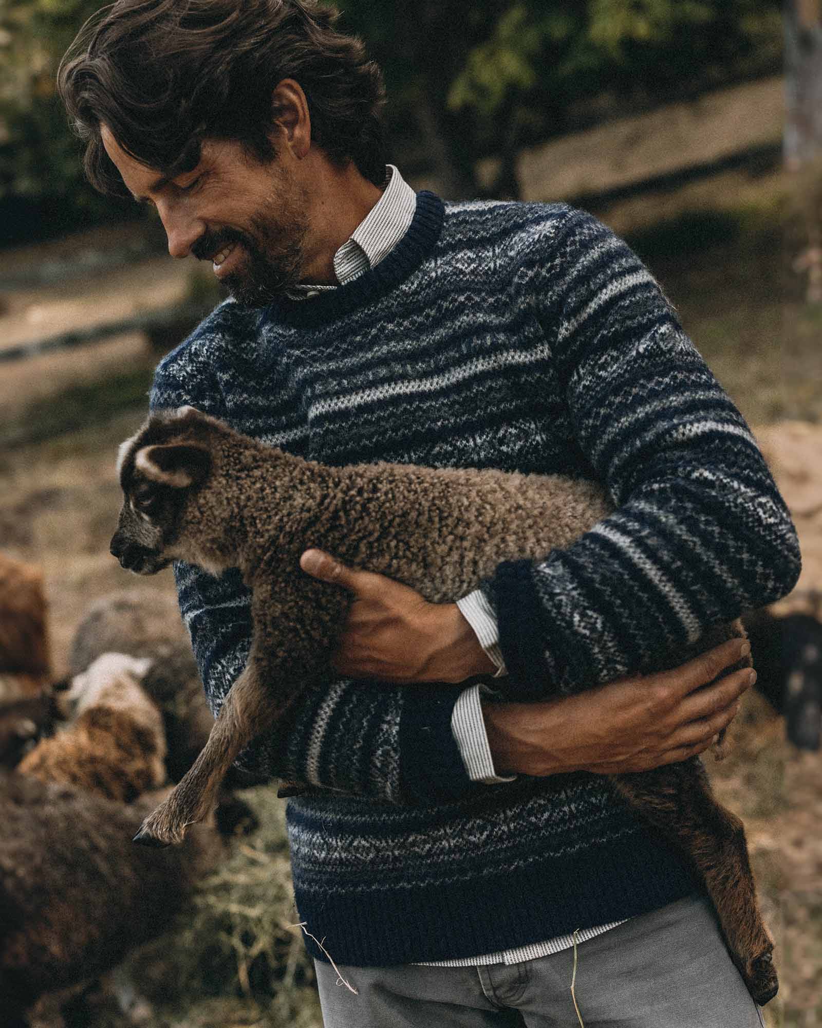 The Eastmoor Sweater in Navy Fair Isle Wool - Image 2