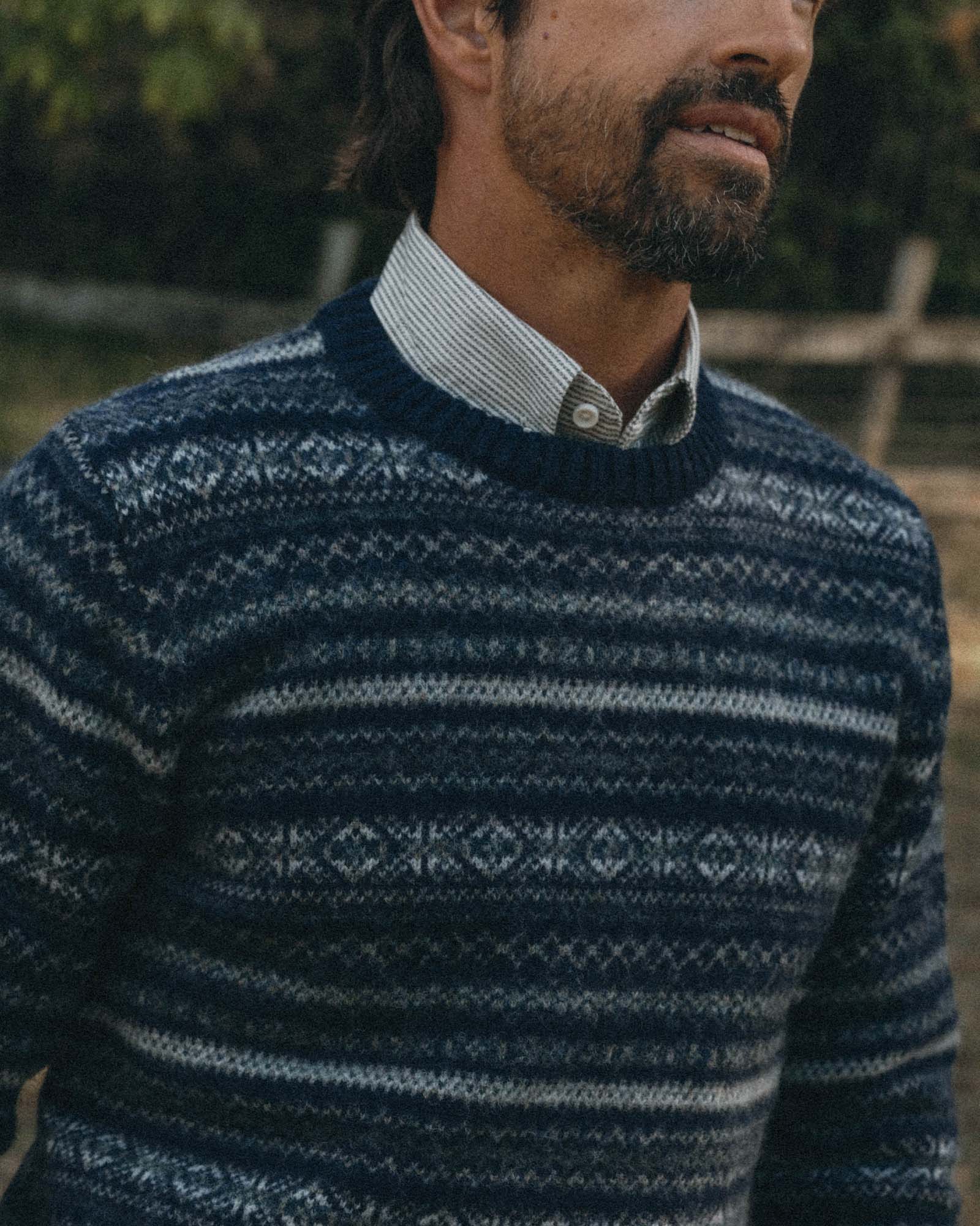 The Eastmoor Sweater in Navy Fair Isle Wool - Image 3