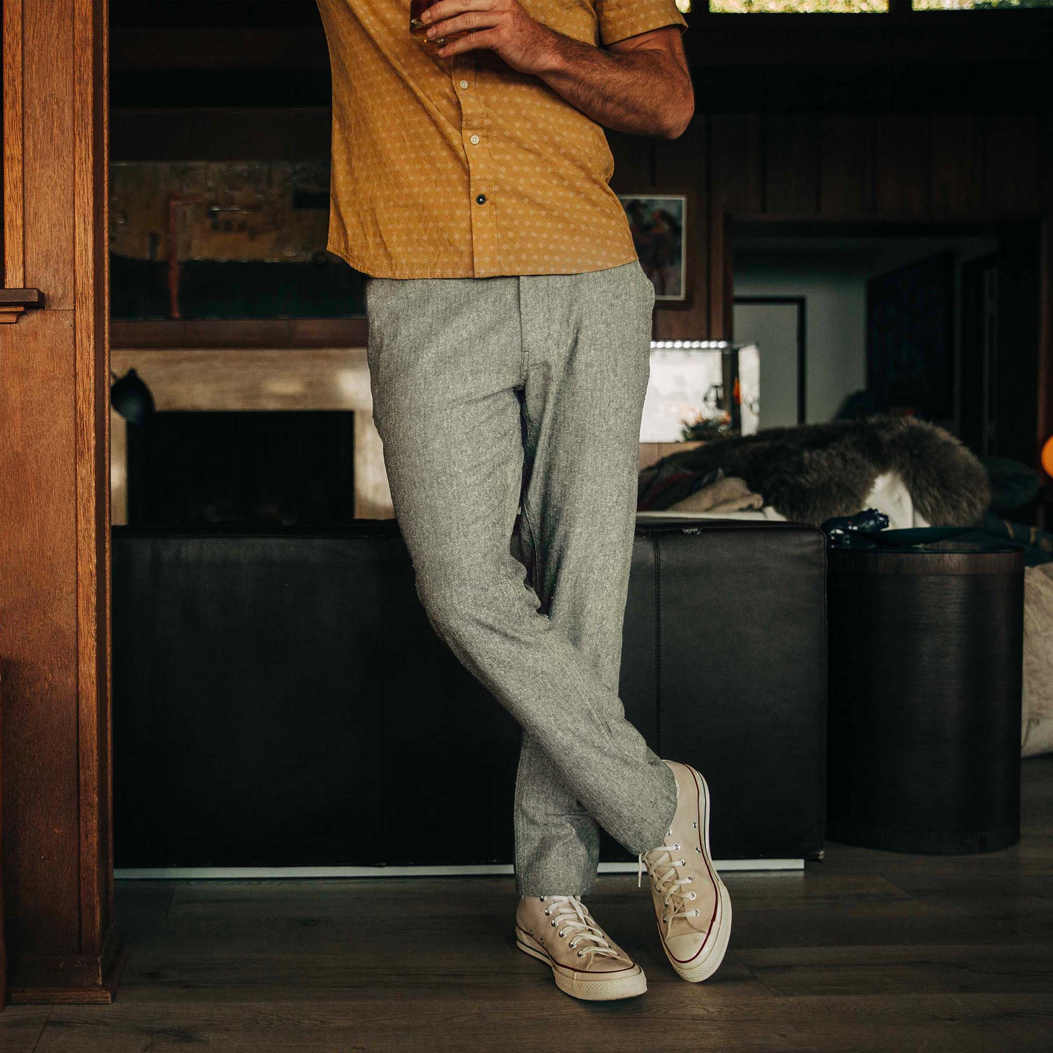 The Easy Pant in Olive Herringbone - Image 4