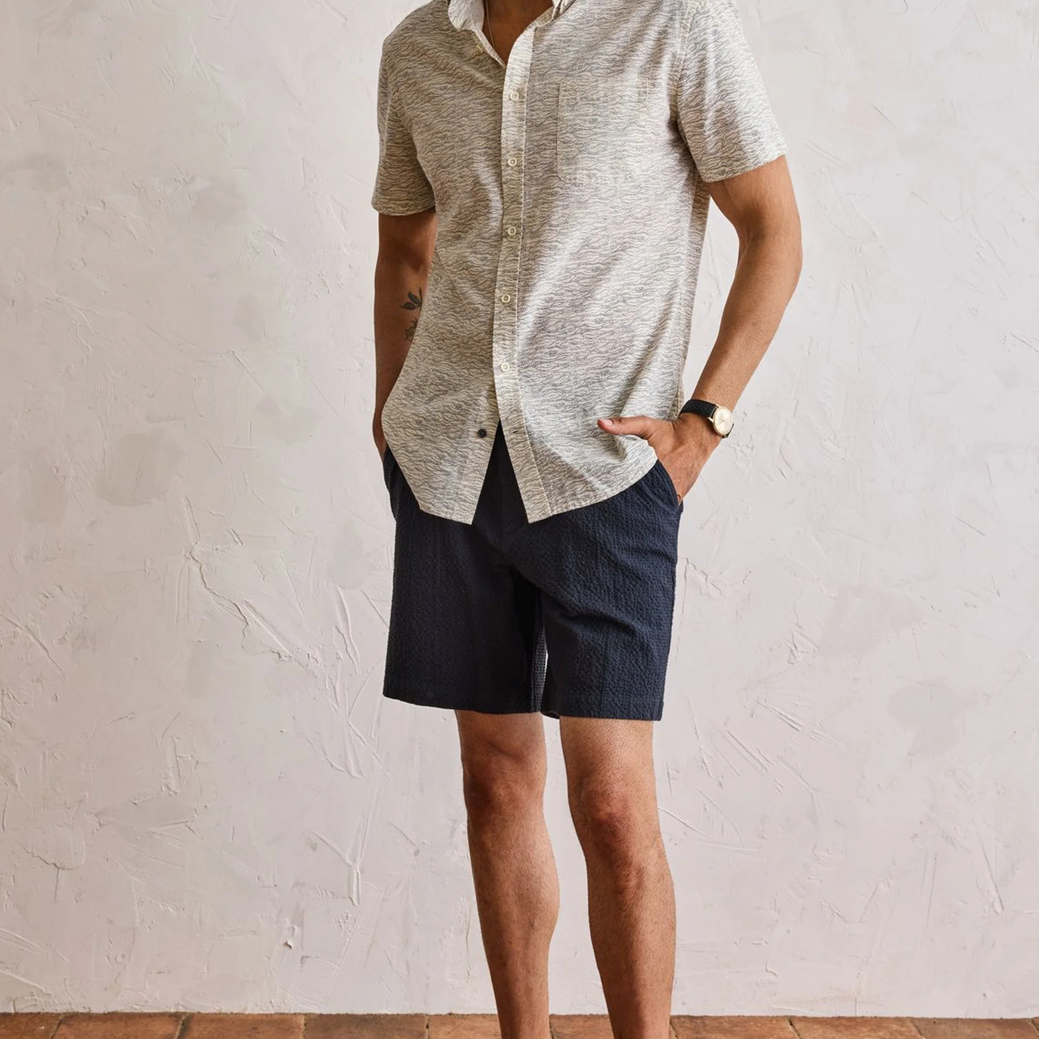 The Easy Short in Heather Navy Seersucker - Image 2