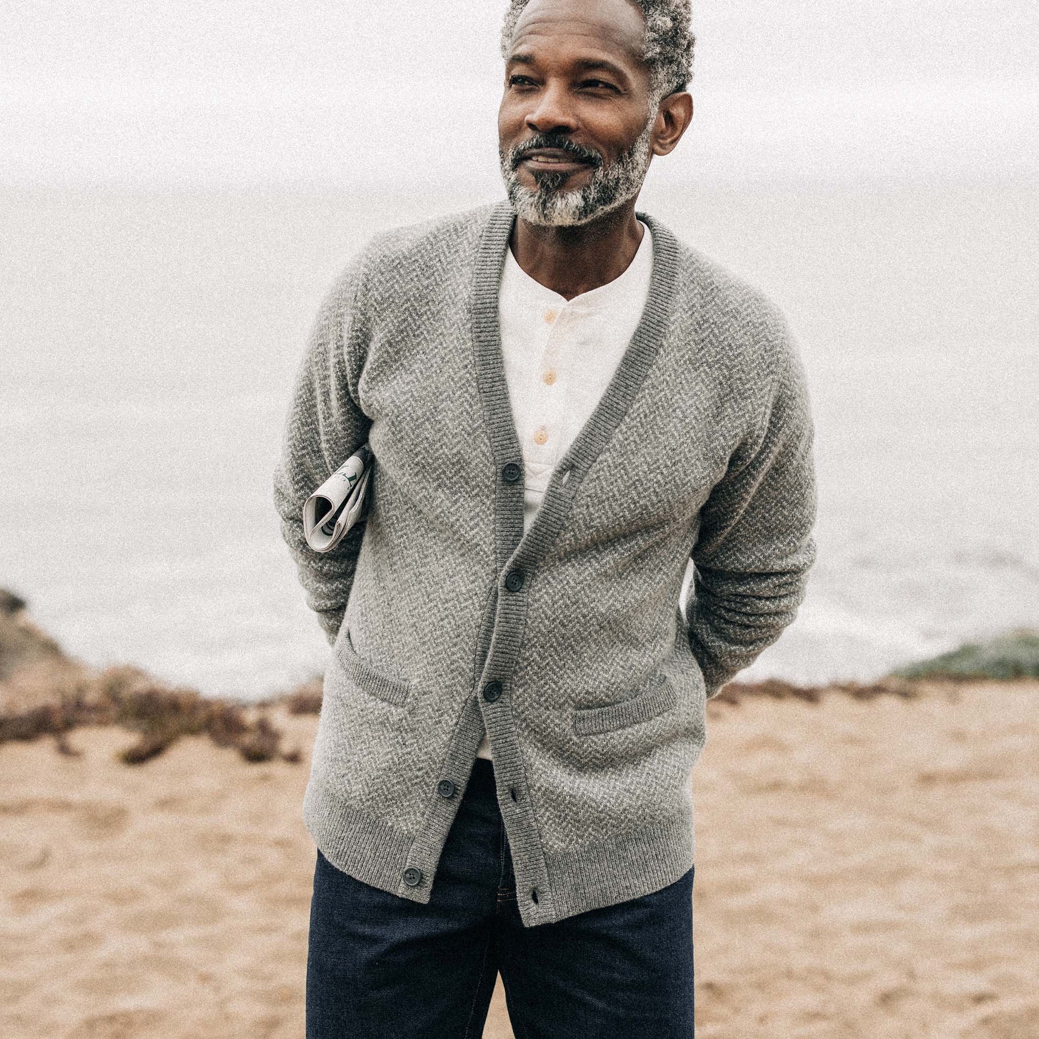 The Eddy Cardigan in Ash Herringbone Merino - Image 2