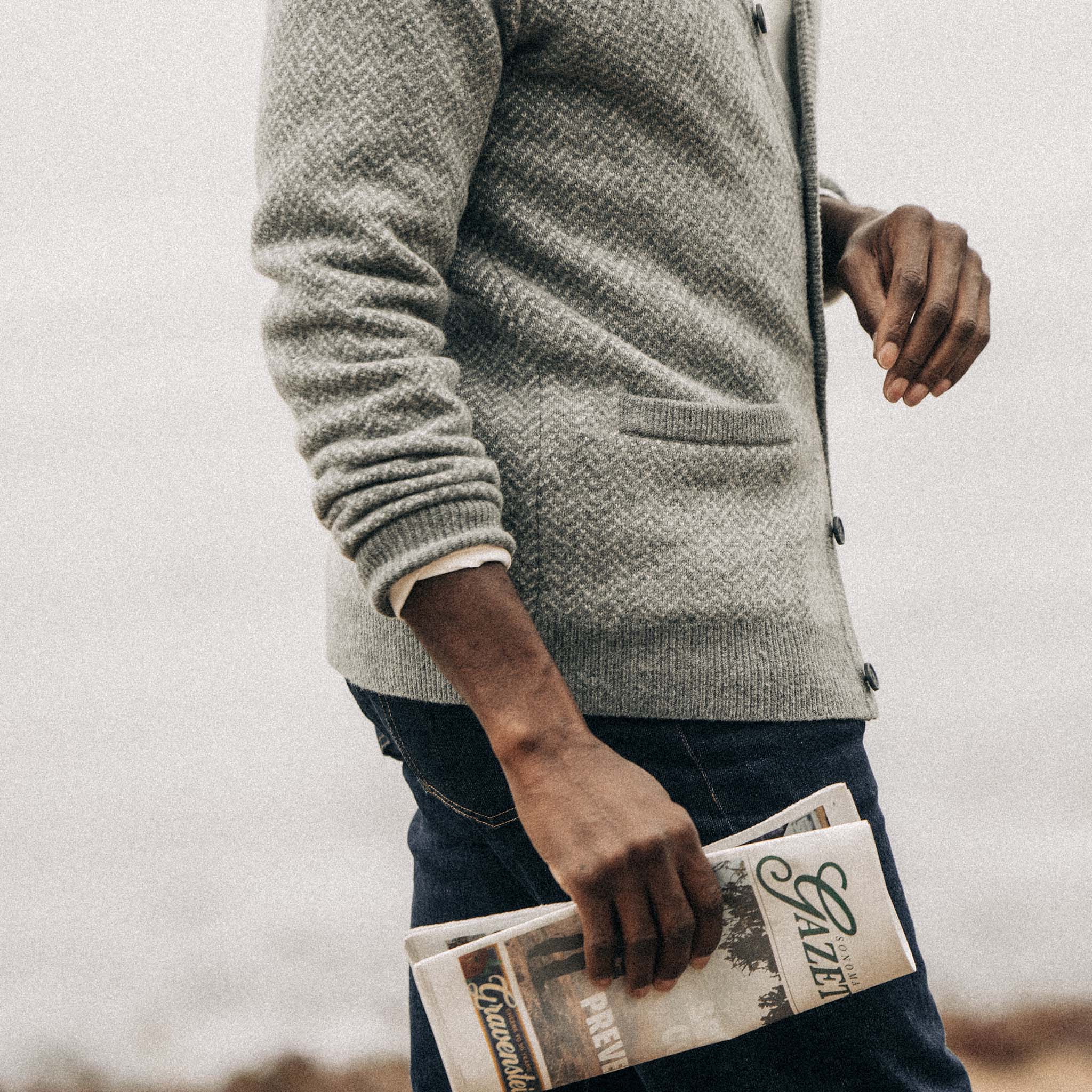 The Eddy Cardigan in Ash Herringbone Merino - Image 4