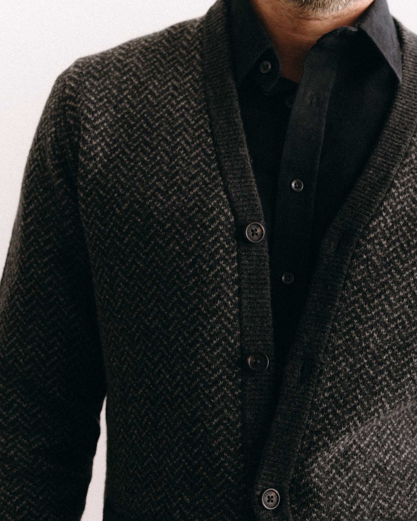 The Eddy Cardigan in Heather Charcoal Herringbone - Image 3