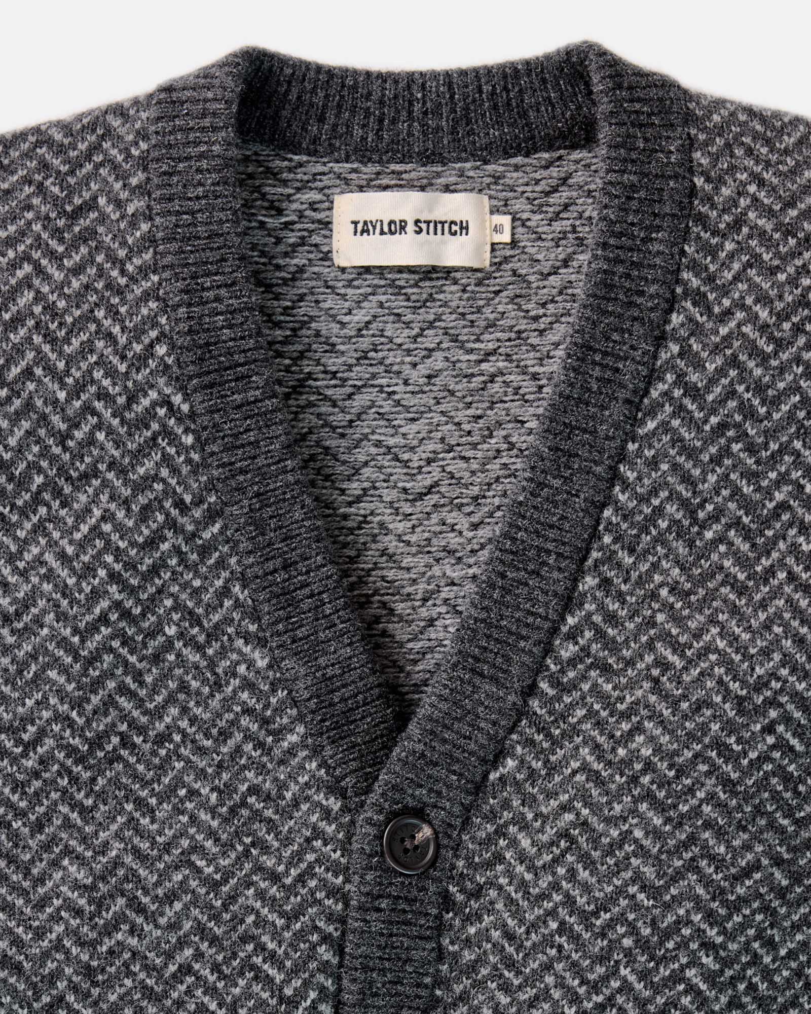 The Eddy Cardigan in Heather Charcoal Herringbone - Image 5