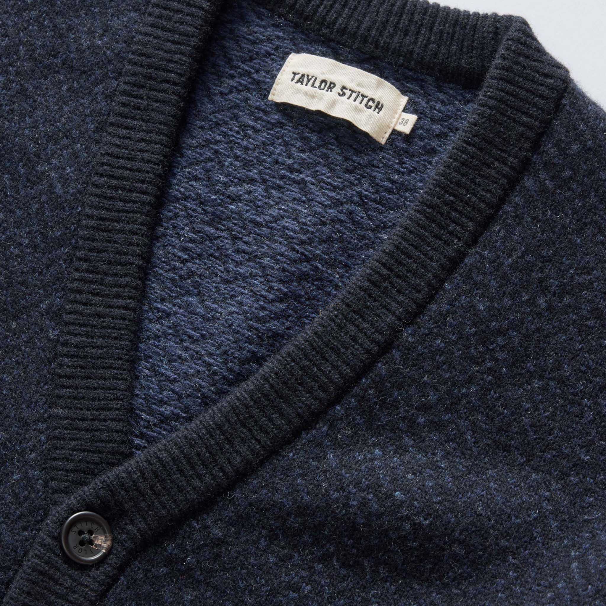 The Eddy Cardigan in Heather Marine Herringbone - Image 4