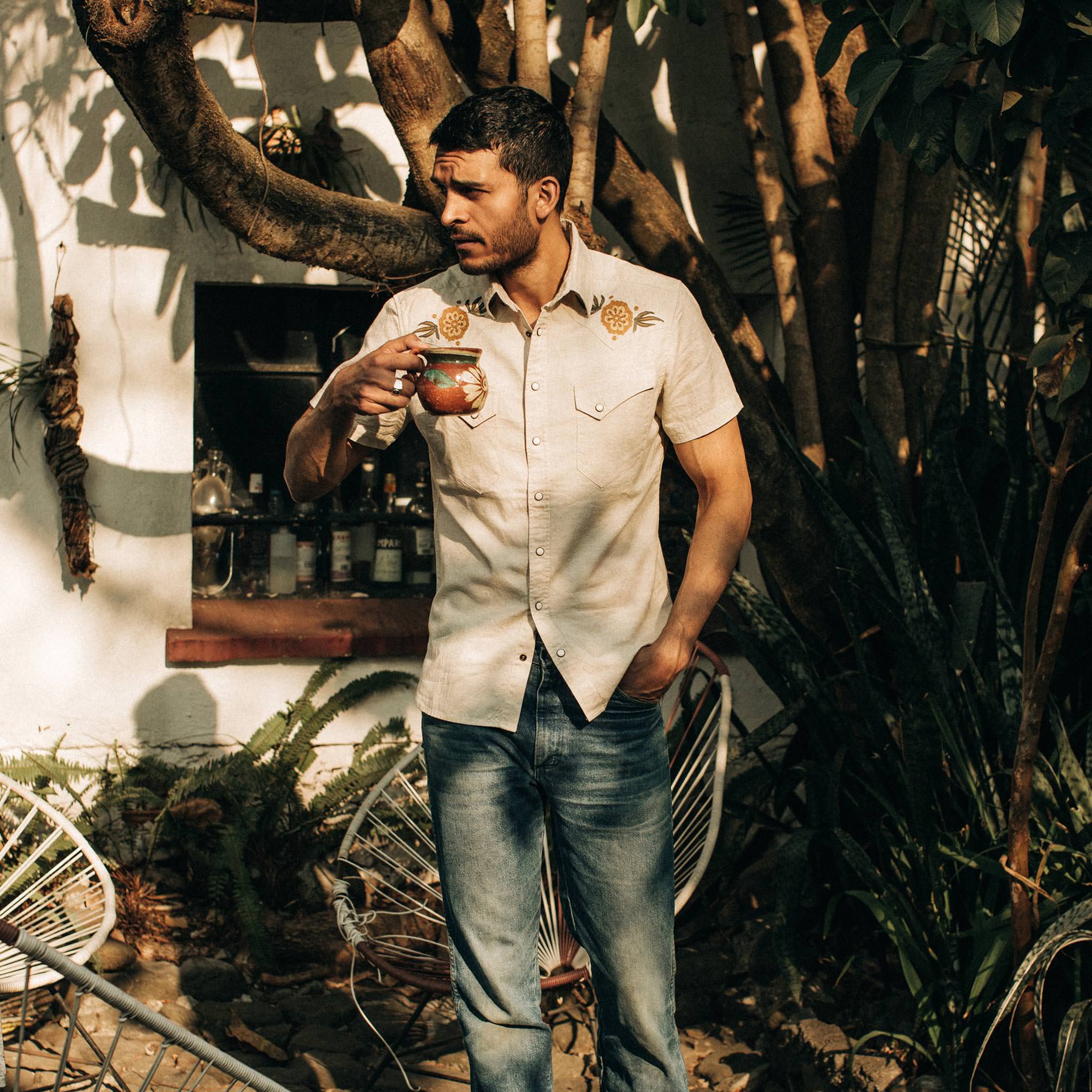 The Embroidered Short Sleeve Western in Natural - Image 2