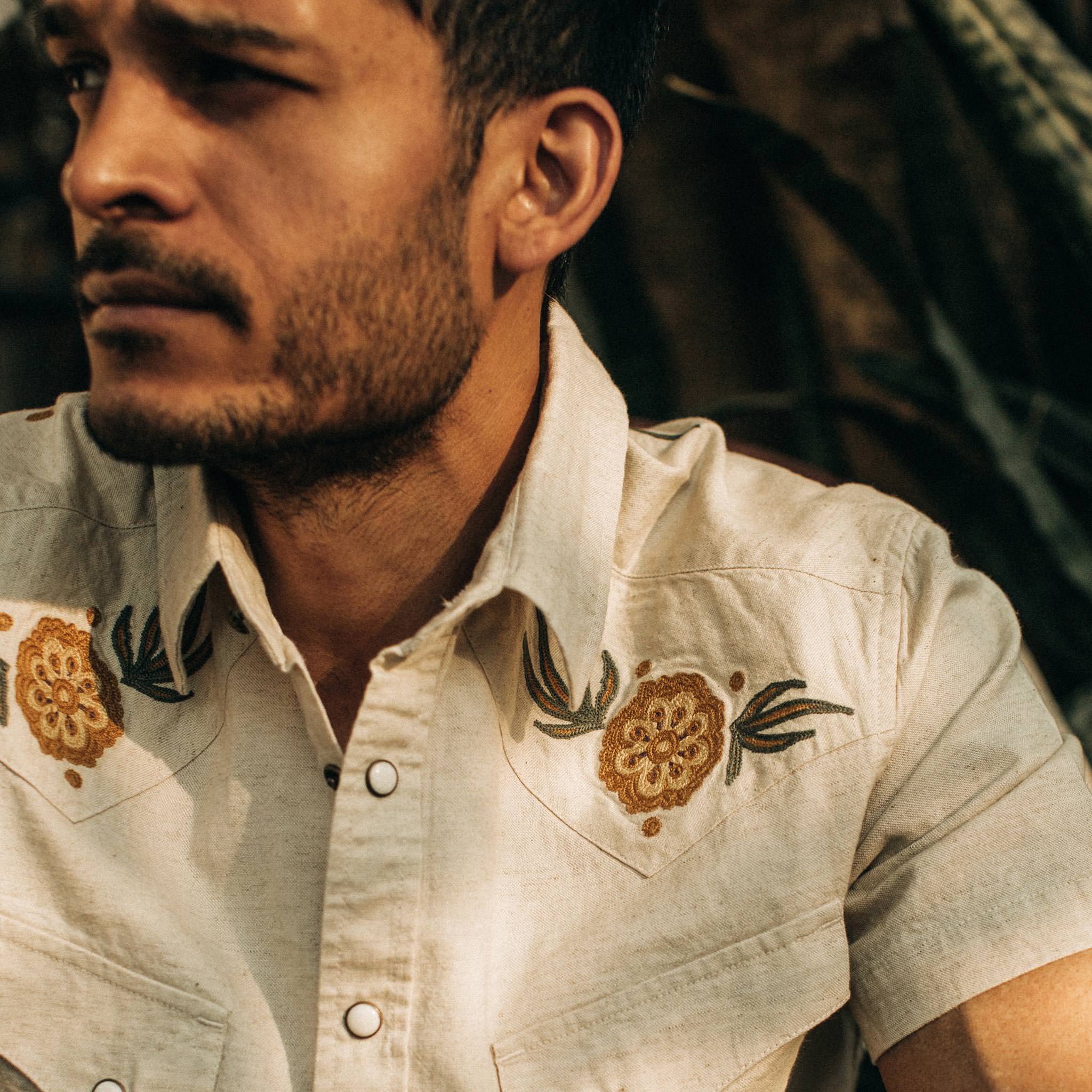 The Embroidered Short Sleeve Western in Natural - Image 4