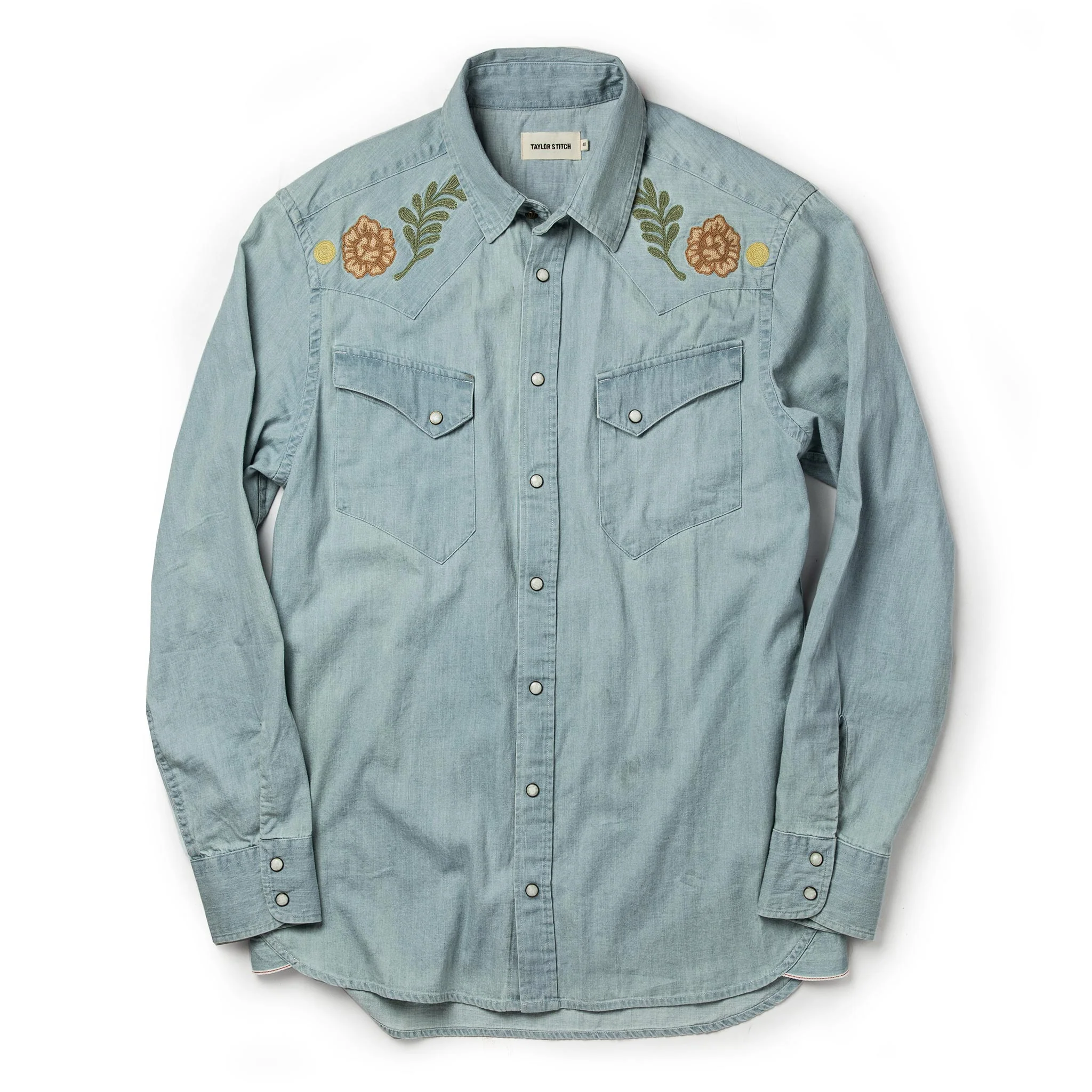 The Embroidered Western Shirt in Washed Denim - Image 11