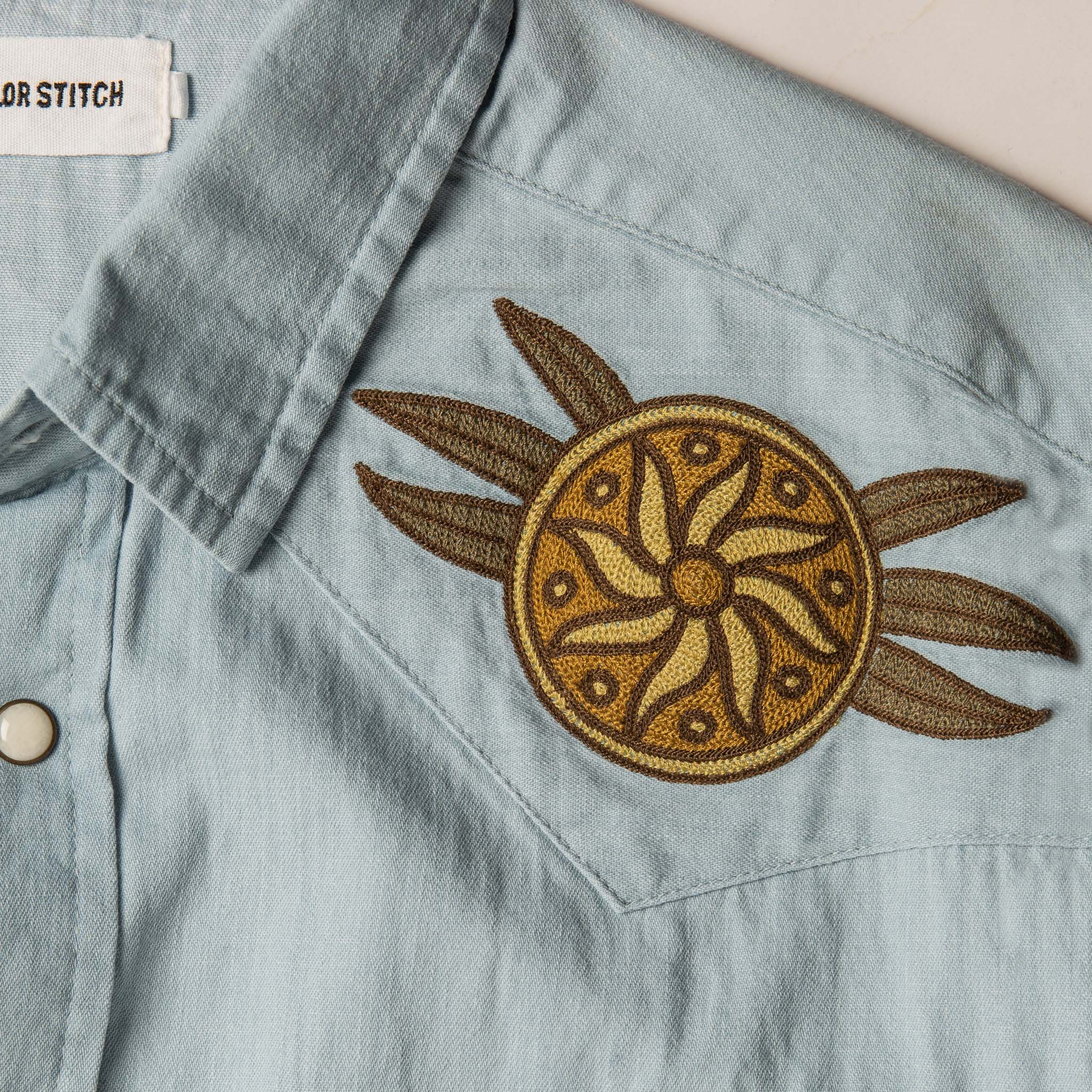 The Embroidered Western Shirt in Washed Selvage - Image 6