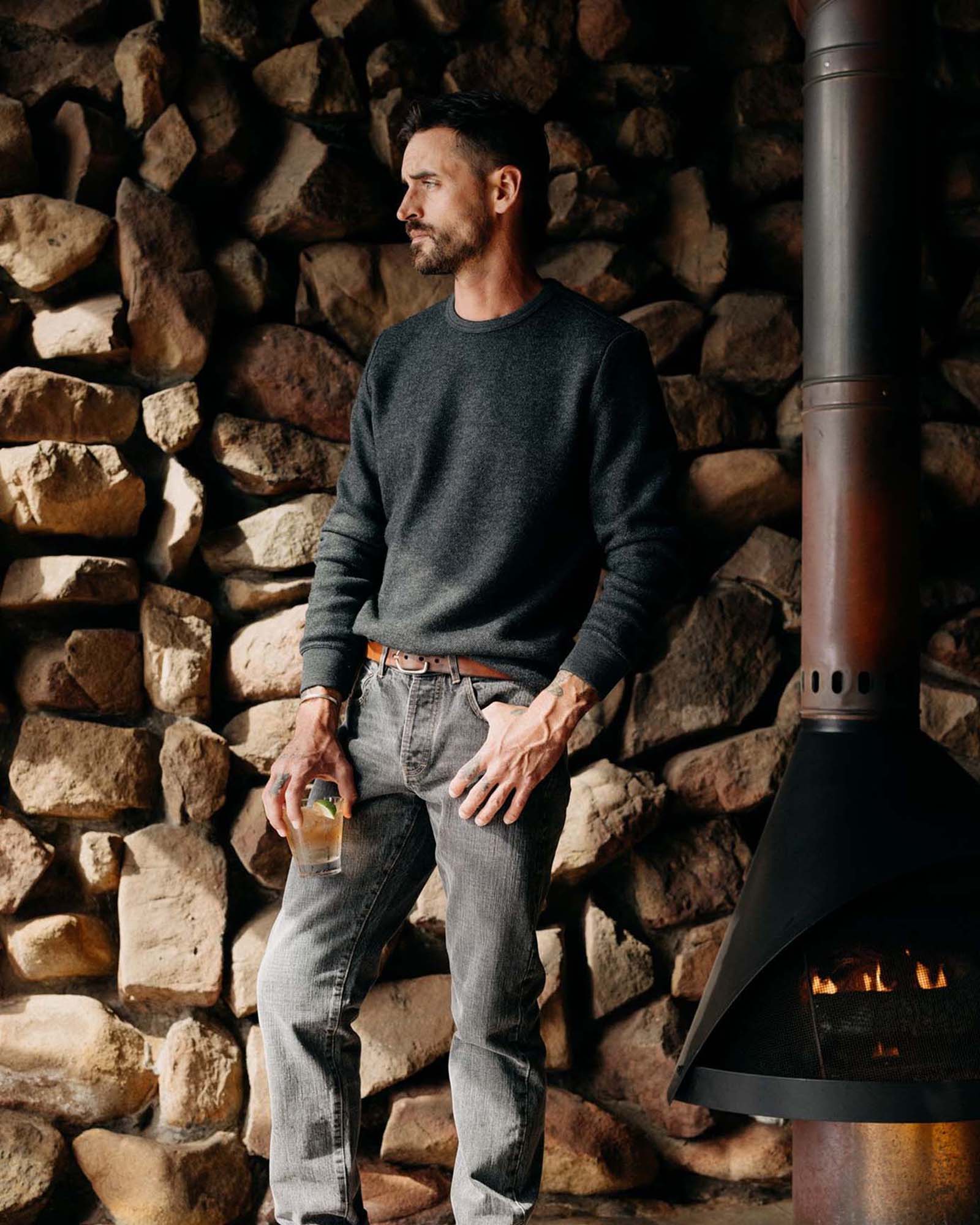 The Evans Crew in Charcoal Birdseye Wool - Image 2