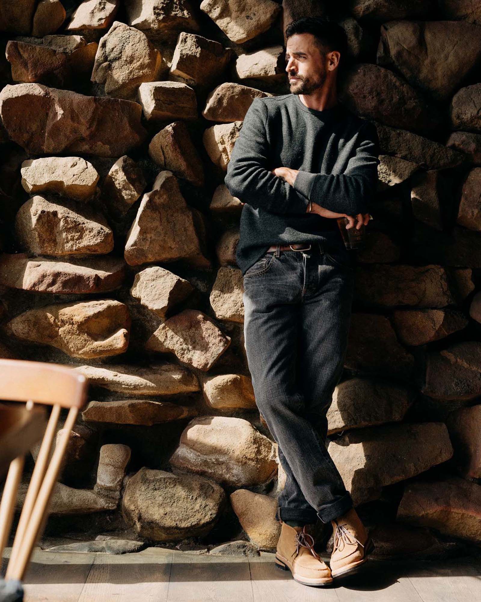 The Evans Crew in Charcoal Birdseye Wool - Image 4