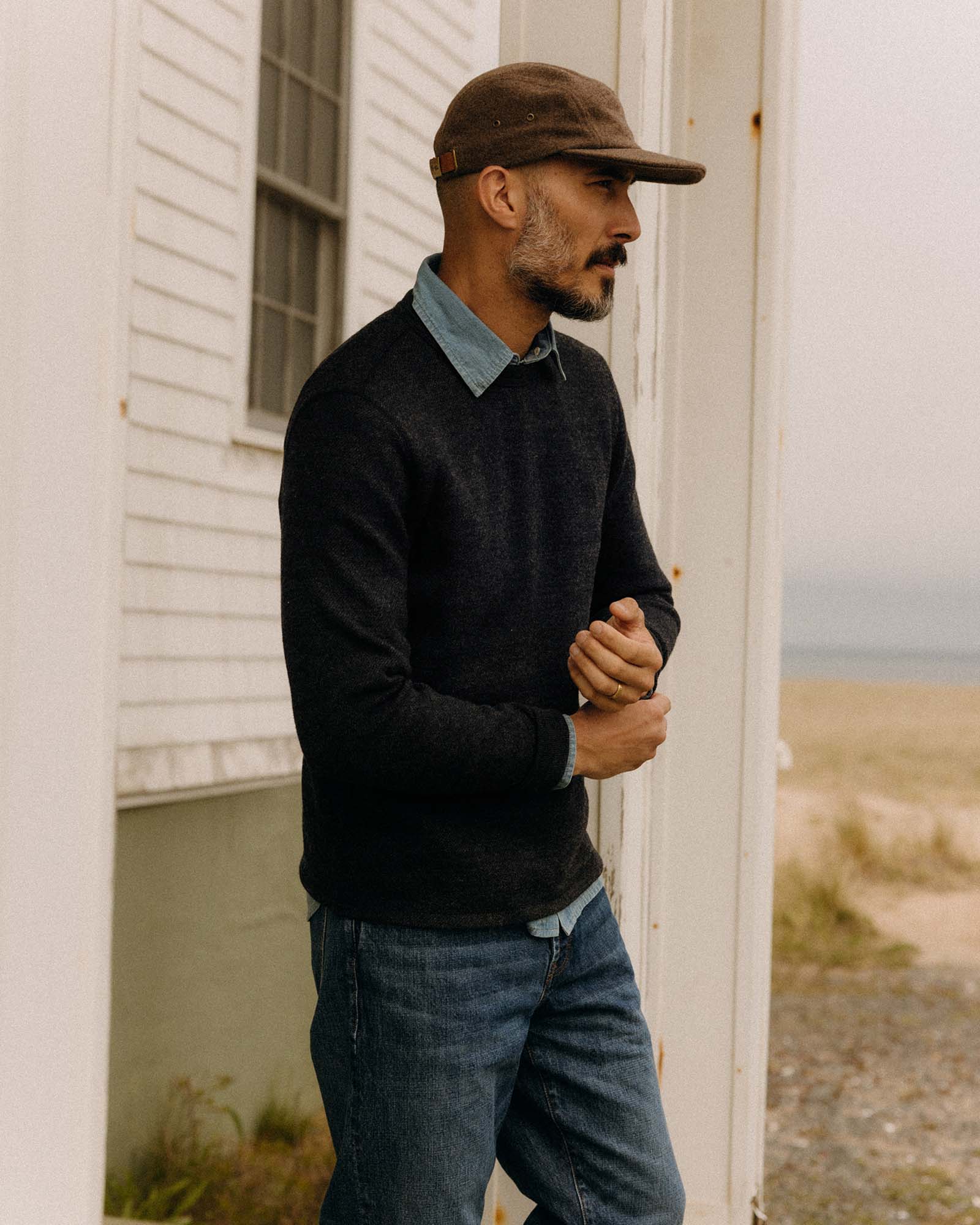 The Evans Crew in Navy Birdseye Wool - Image 2