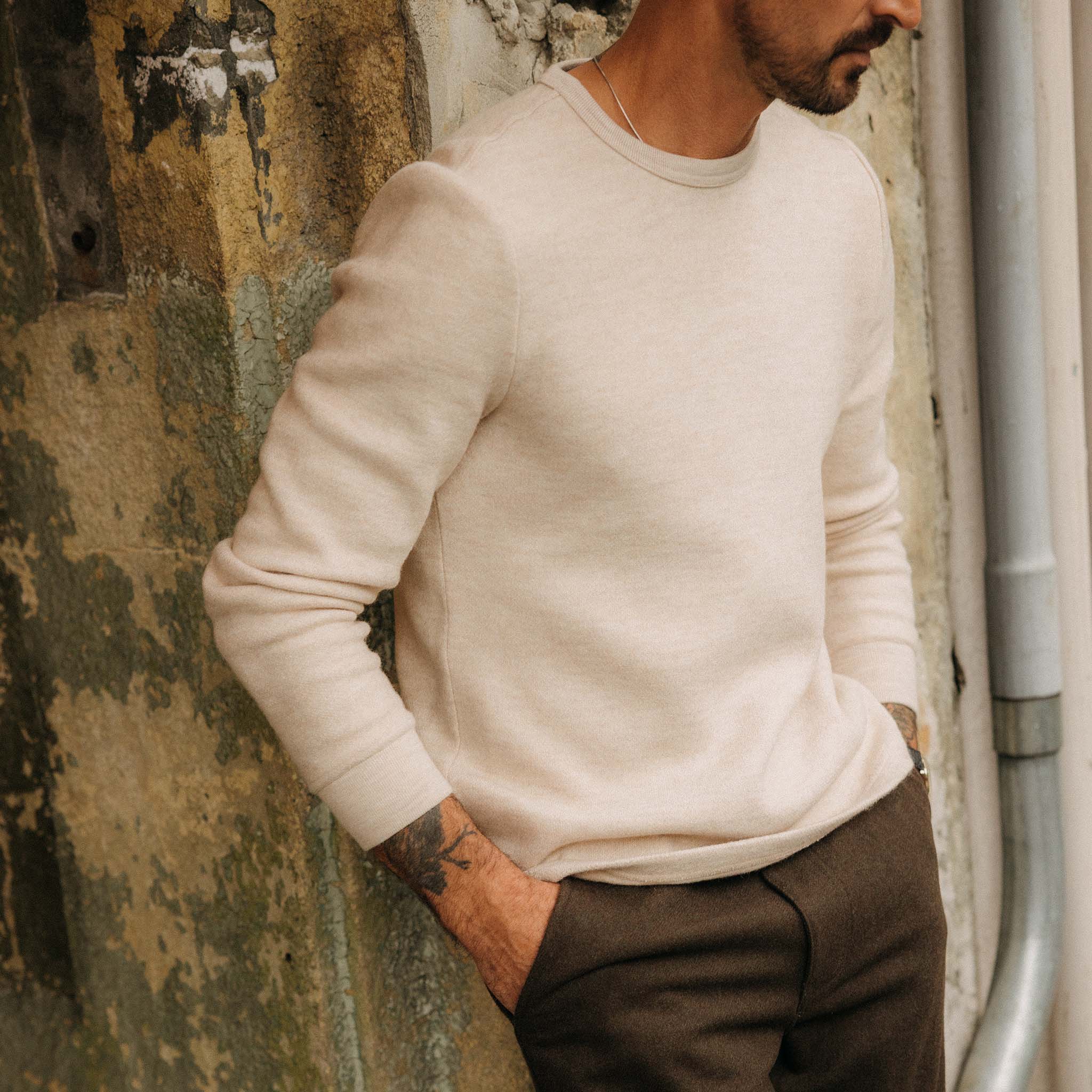 The Evans Crew in Oat Birdseye Wool - Image 2