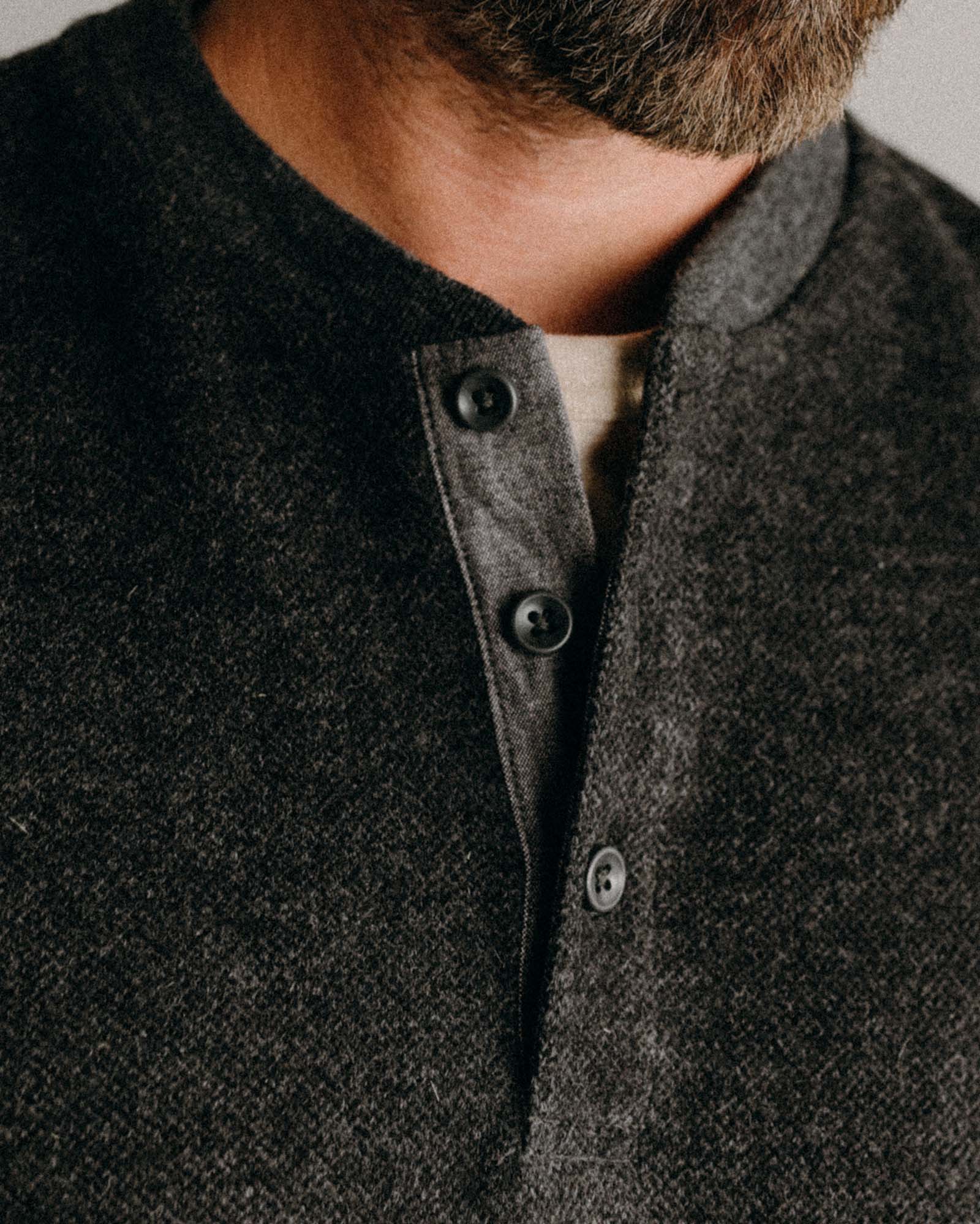 The Evans Henley in Charcoal Birdseye Wool - Image 3