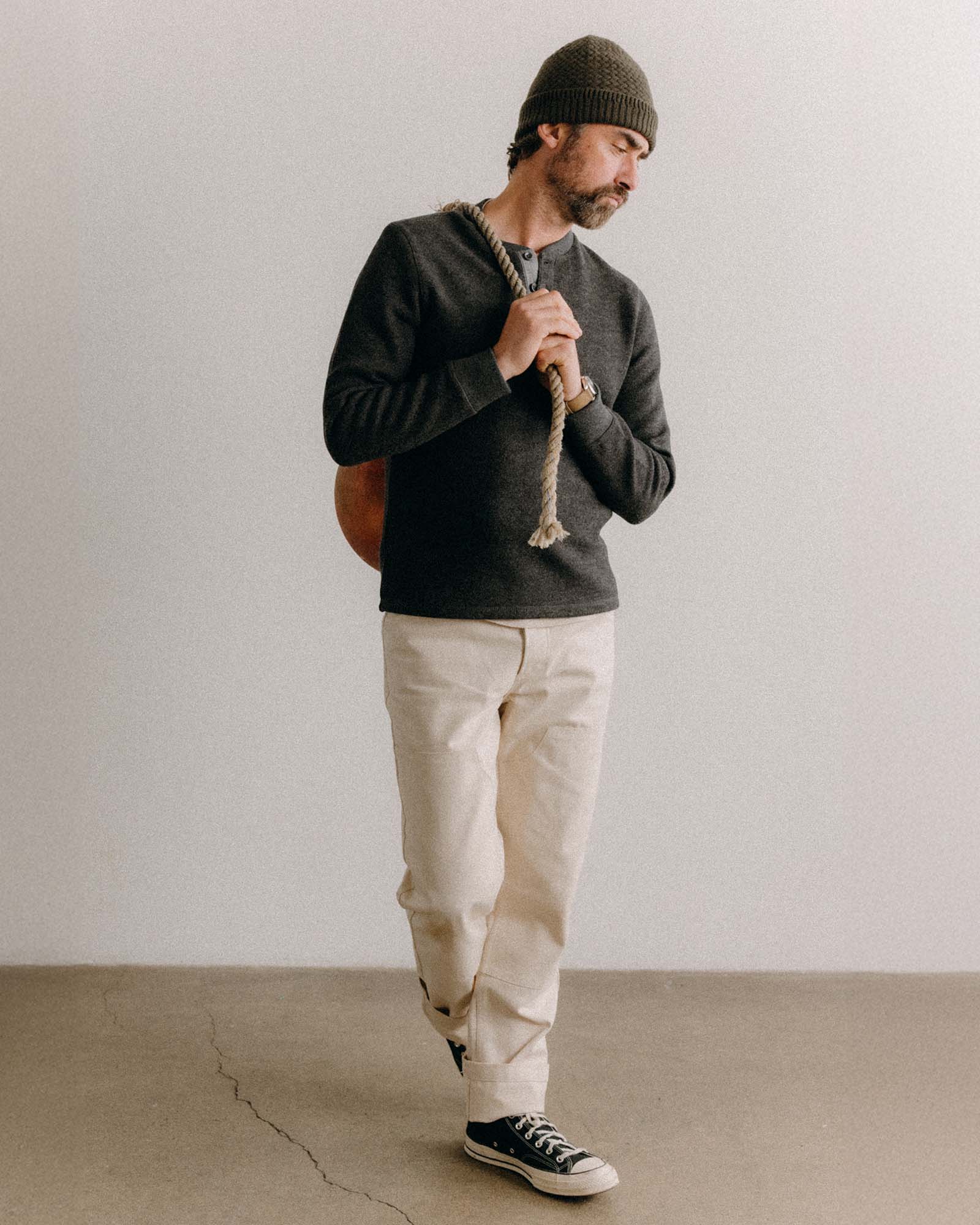 The Evans Henley in Charcoal Birdseye Wool - Image 4