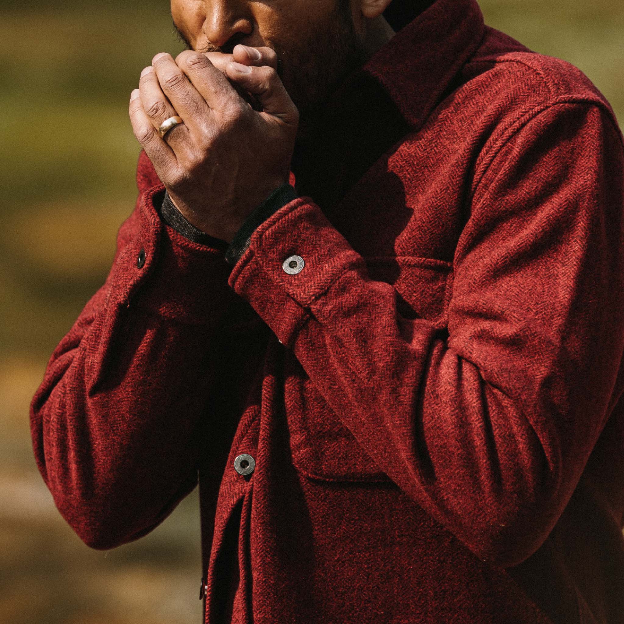 The Explorer Shirt in Burgundy Herringbone Wool - Image 4