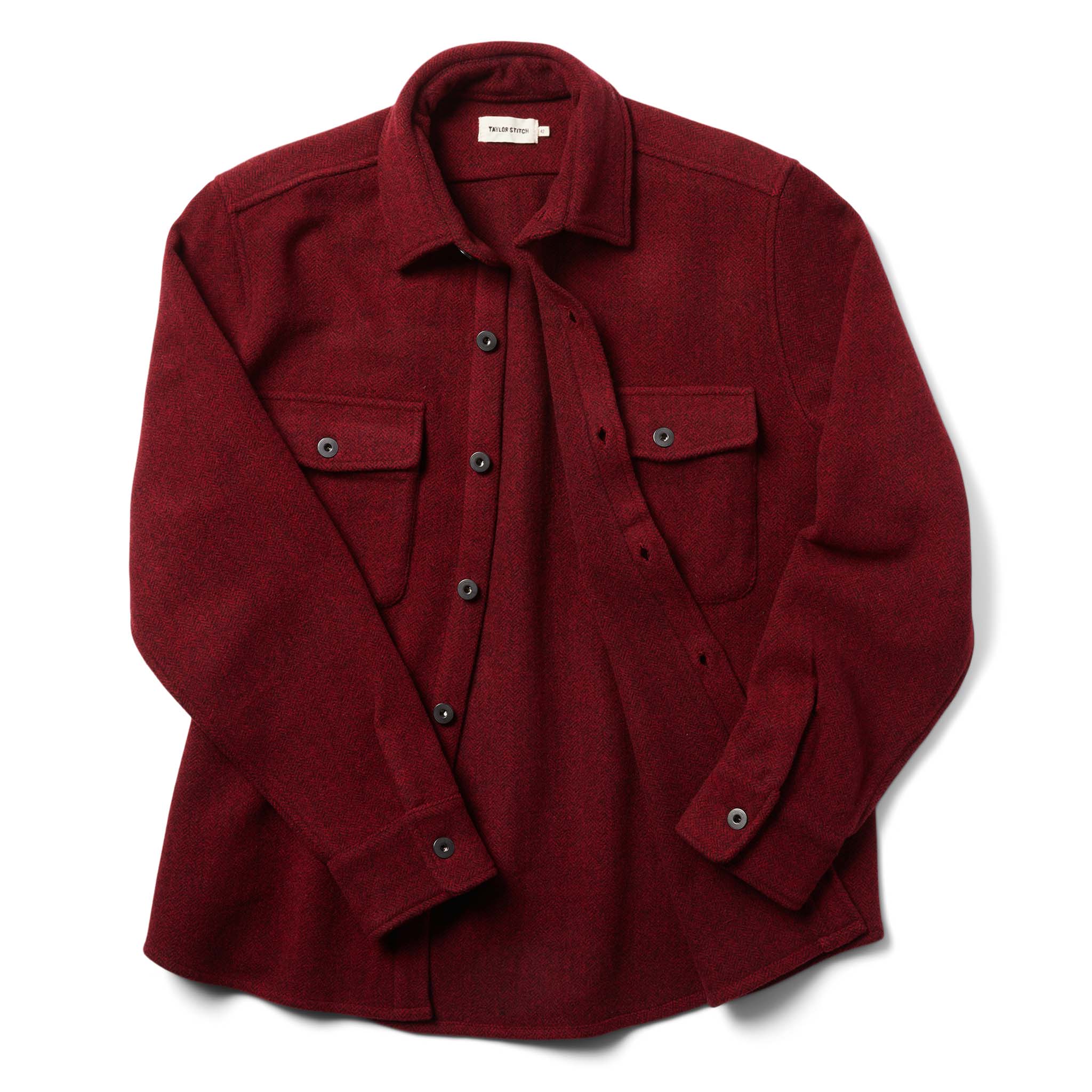 The Explorer Shirt in Burgundy Herringbone Wool - Image 9