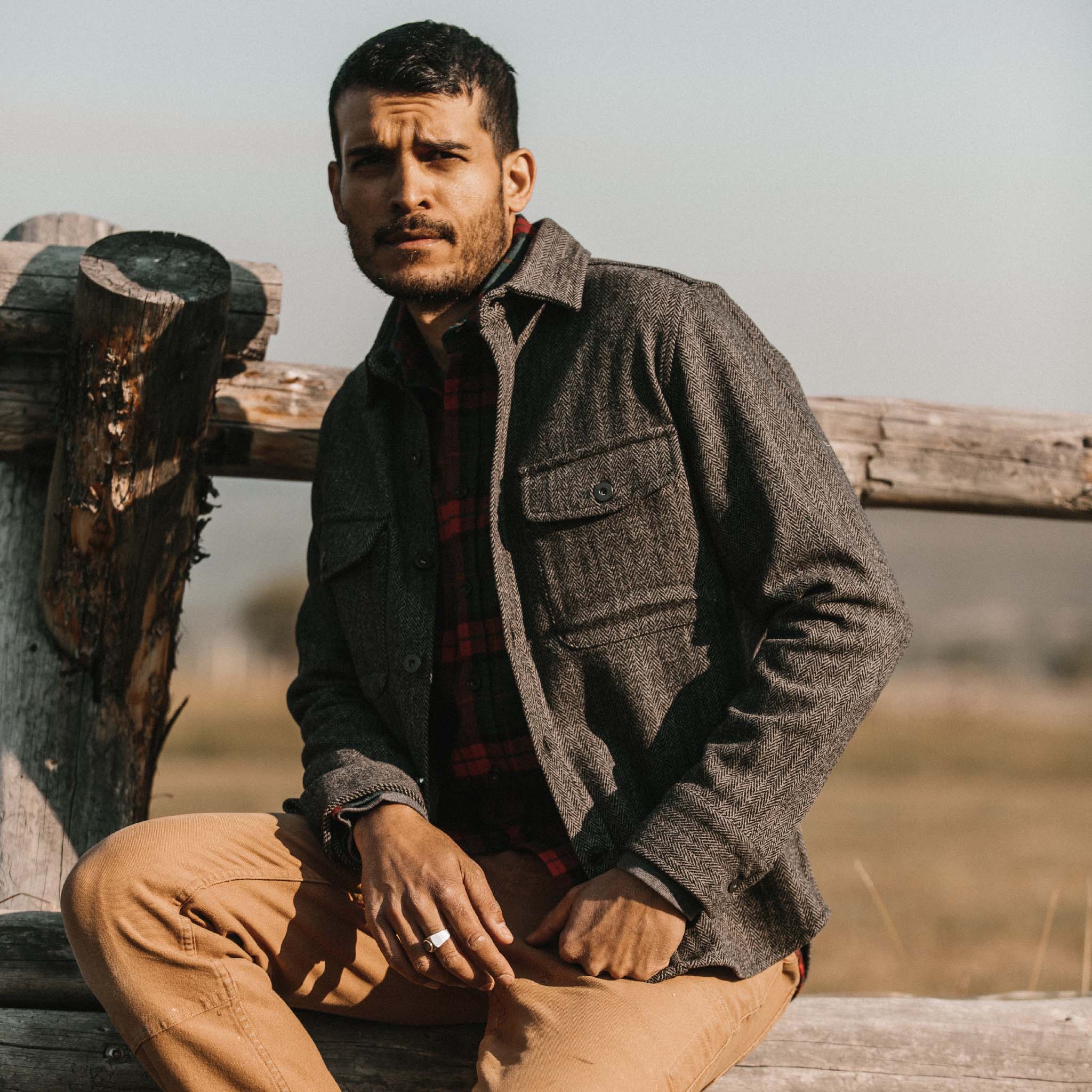 The Explorer Shirt in Coal Herringbone Wool - Image 2
