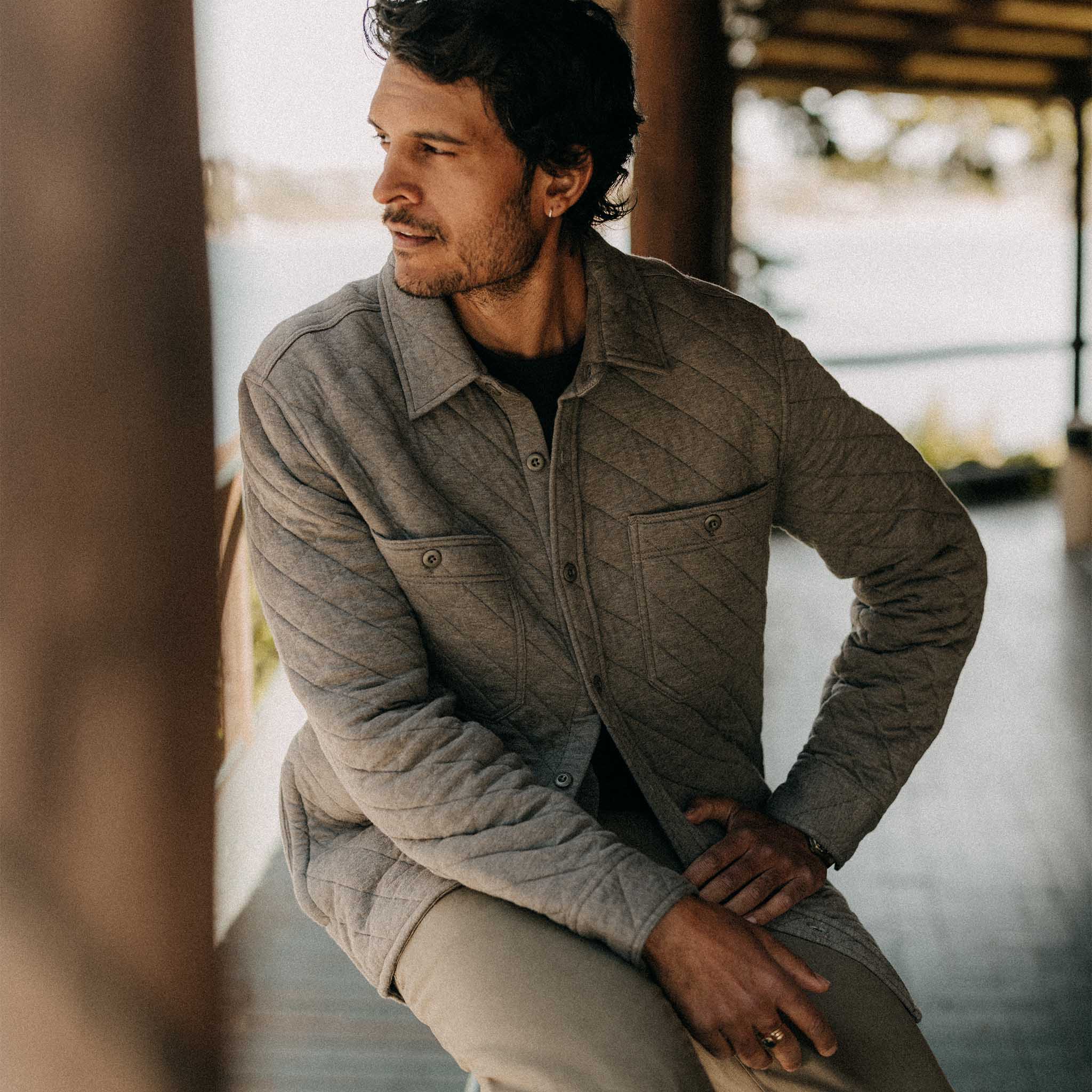 The Fall Line Overshirt in Heather Ash Quilted Jersey - Image 2
