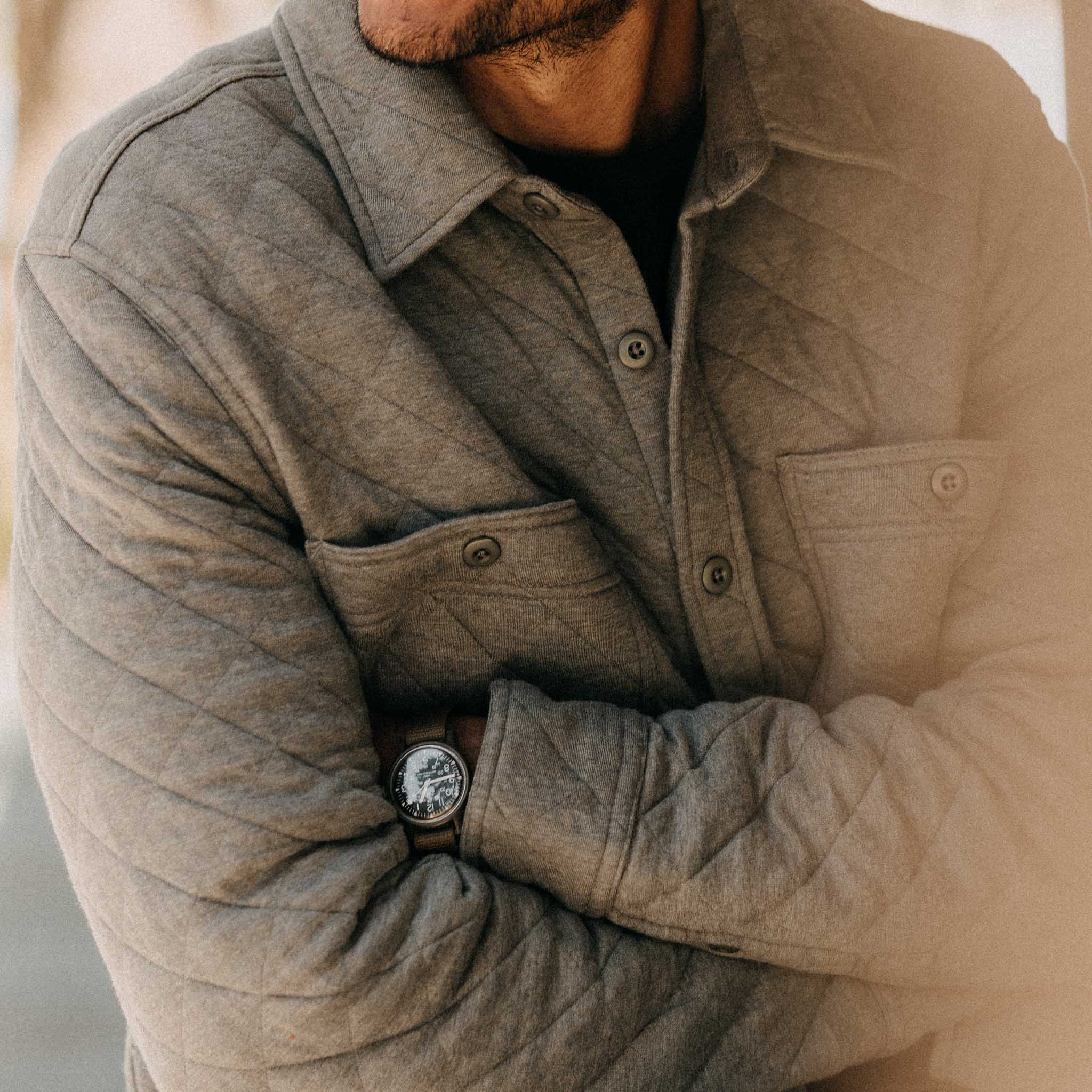The Fall Line Overshirt in Heather Ash Quilted Jersey - Image 3