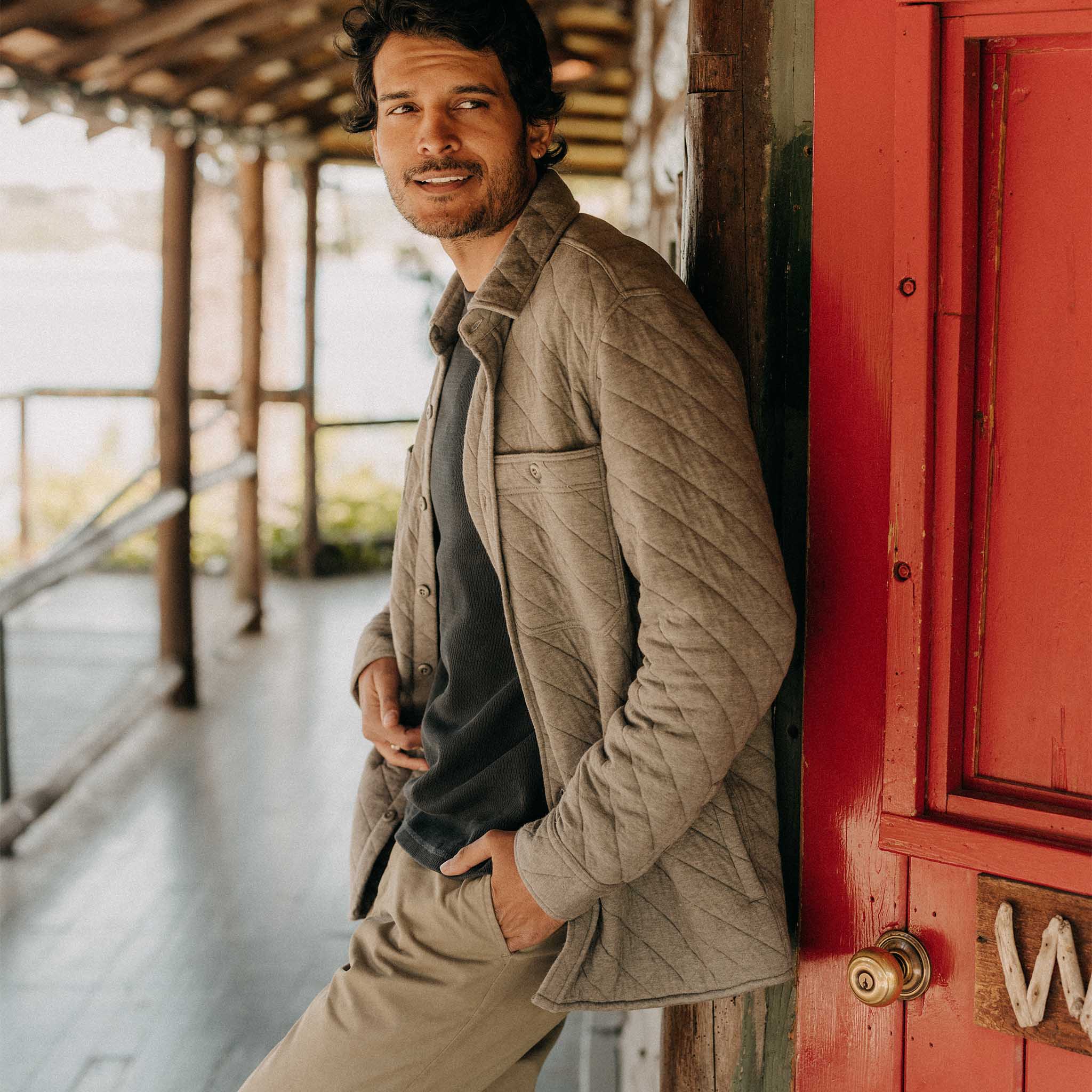 The Fall Line Overshirt in Heather Ash Quilted Jersey - Image 5