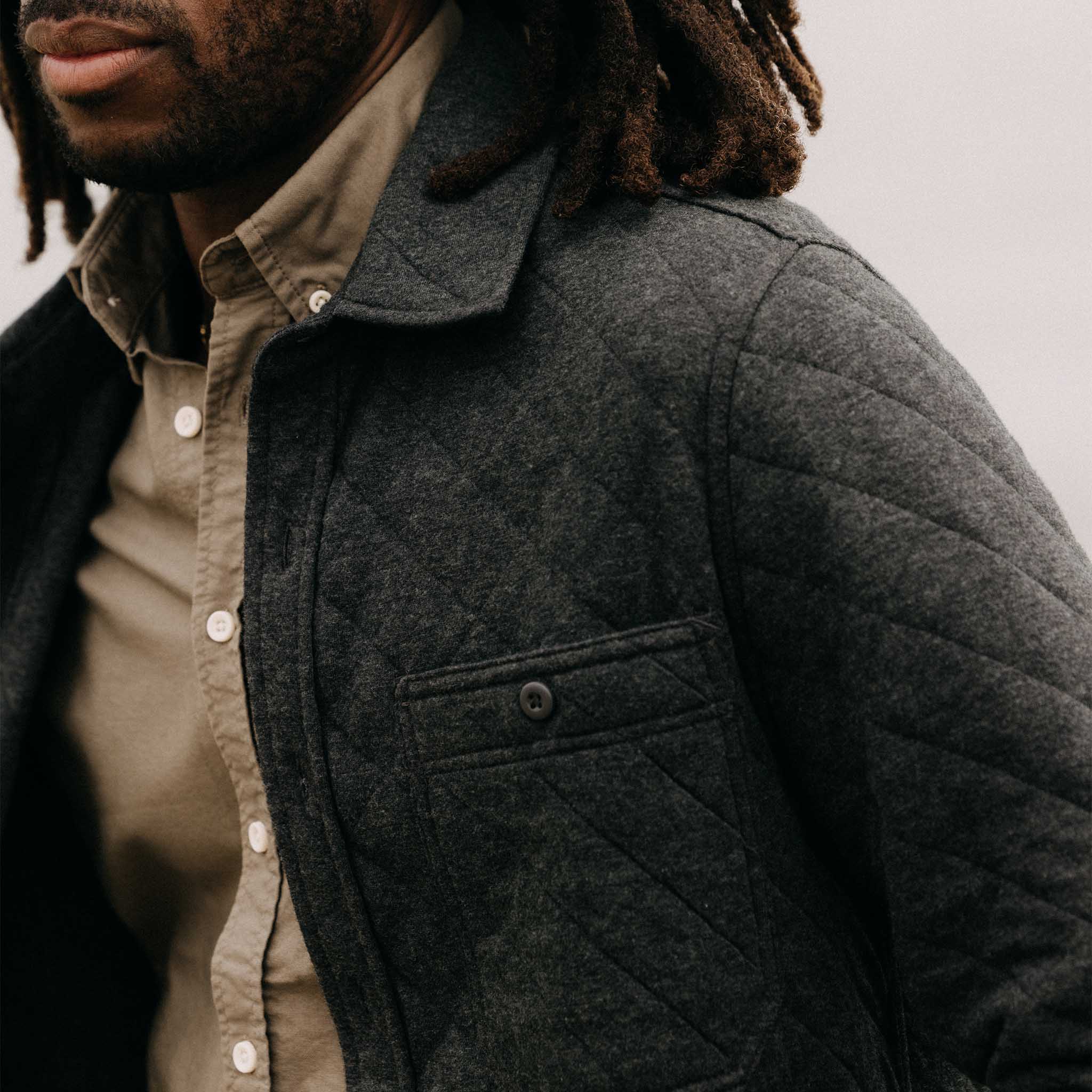 The Fall Line Overshirt in Heather Coal Quilted Jersey - Image 3