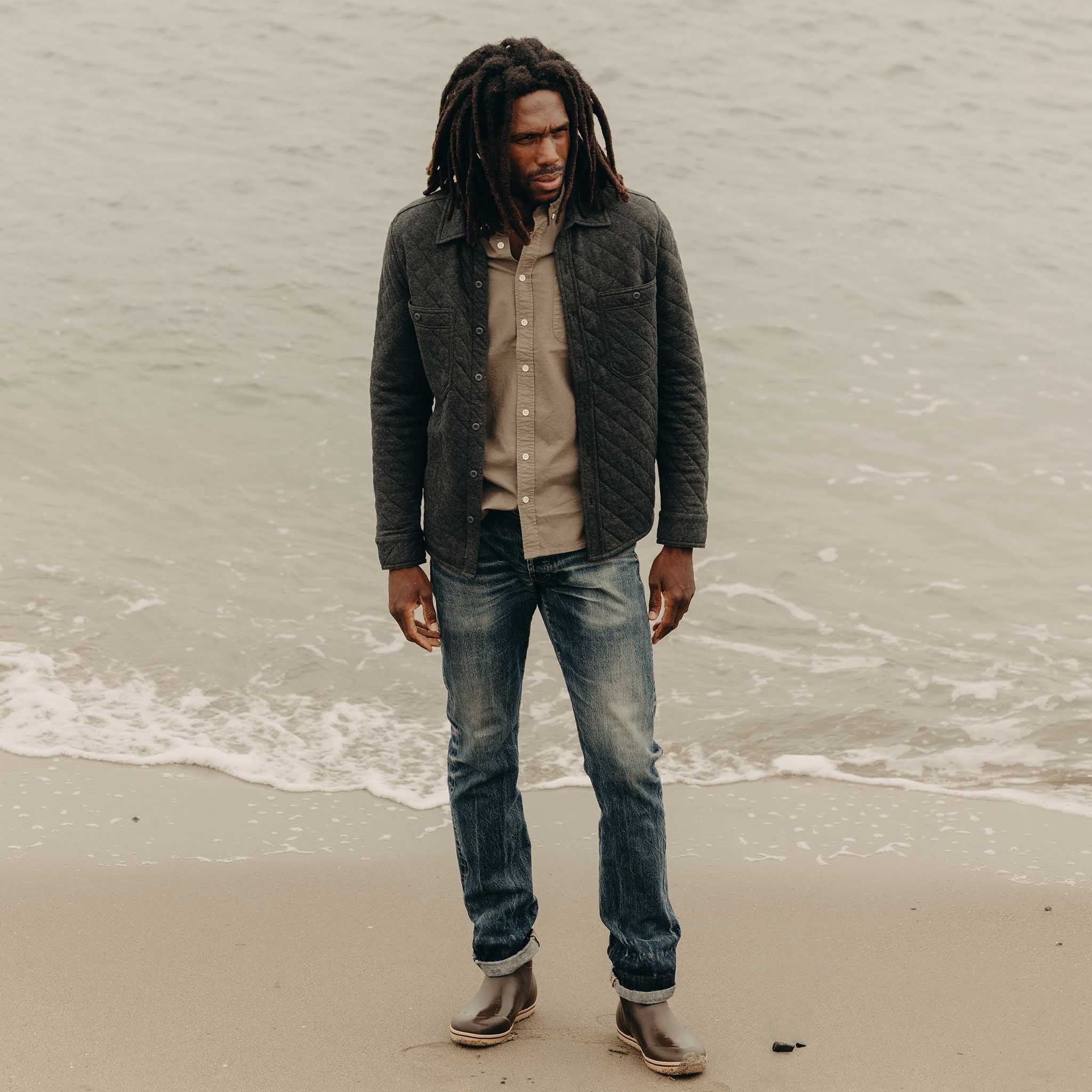 The Fall Line Overshirt in Heather Coal Quilted Jersey - Image 5