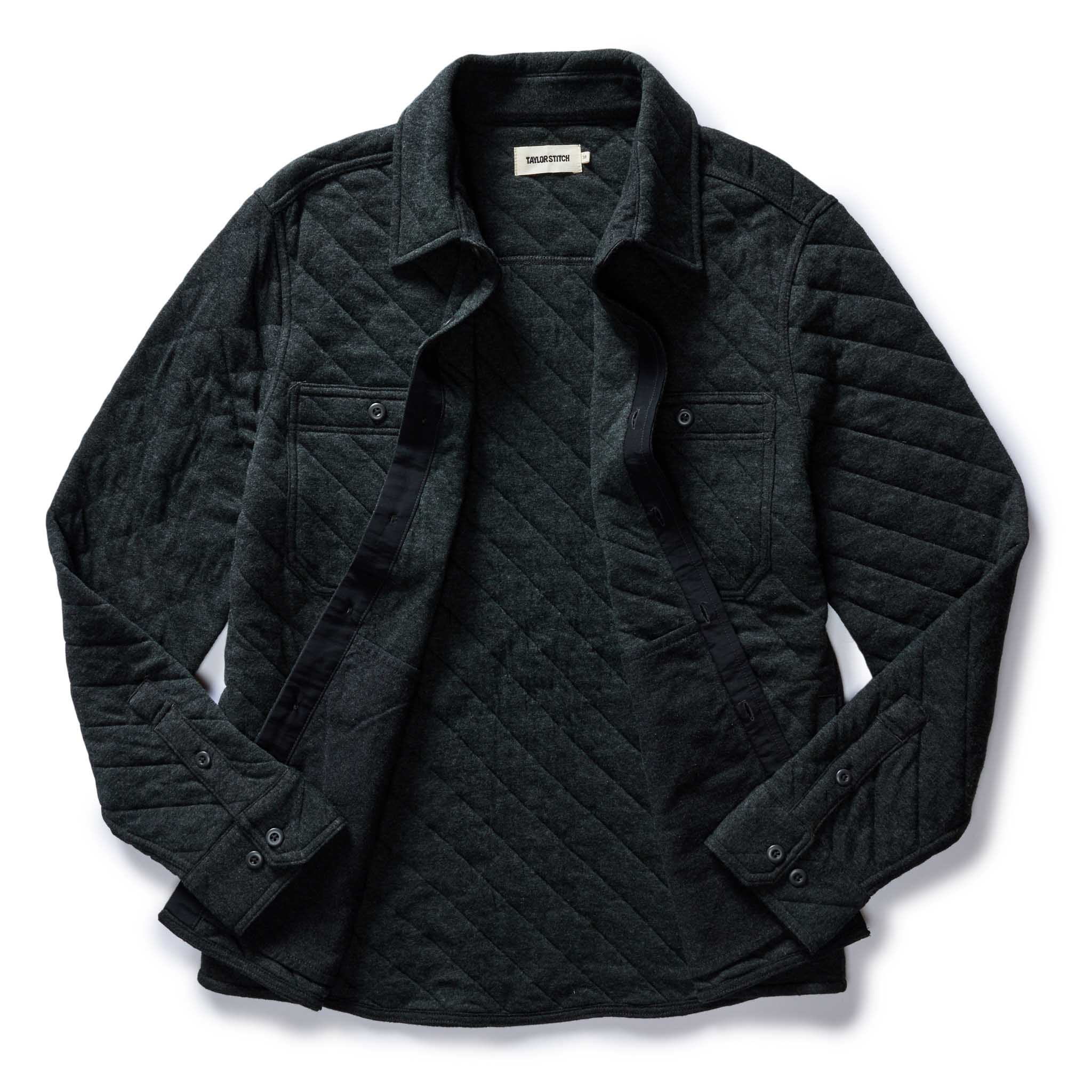 The Fall Line Overshirt in Heather Coal Quilted Jersey - Image 6