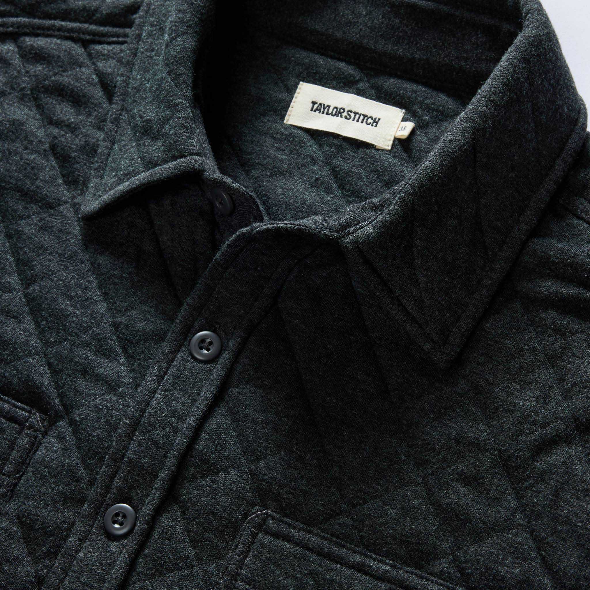 The Fall Line Overshirt in Heather Coal Quilted Jersey - Image 9