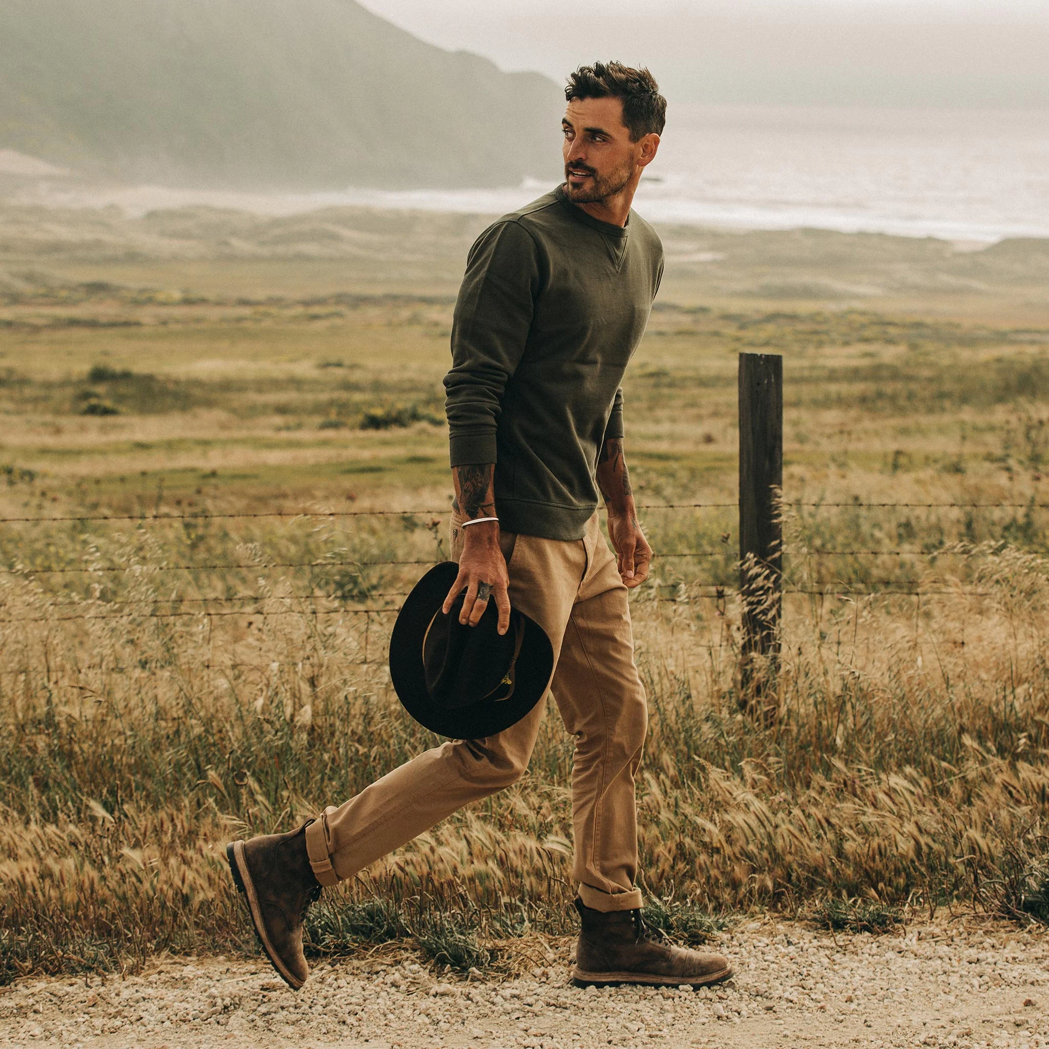 The Fillmore Crewneck in Dark Olive Terry - Image 5