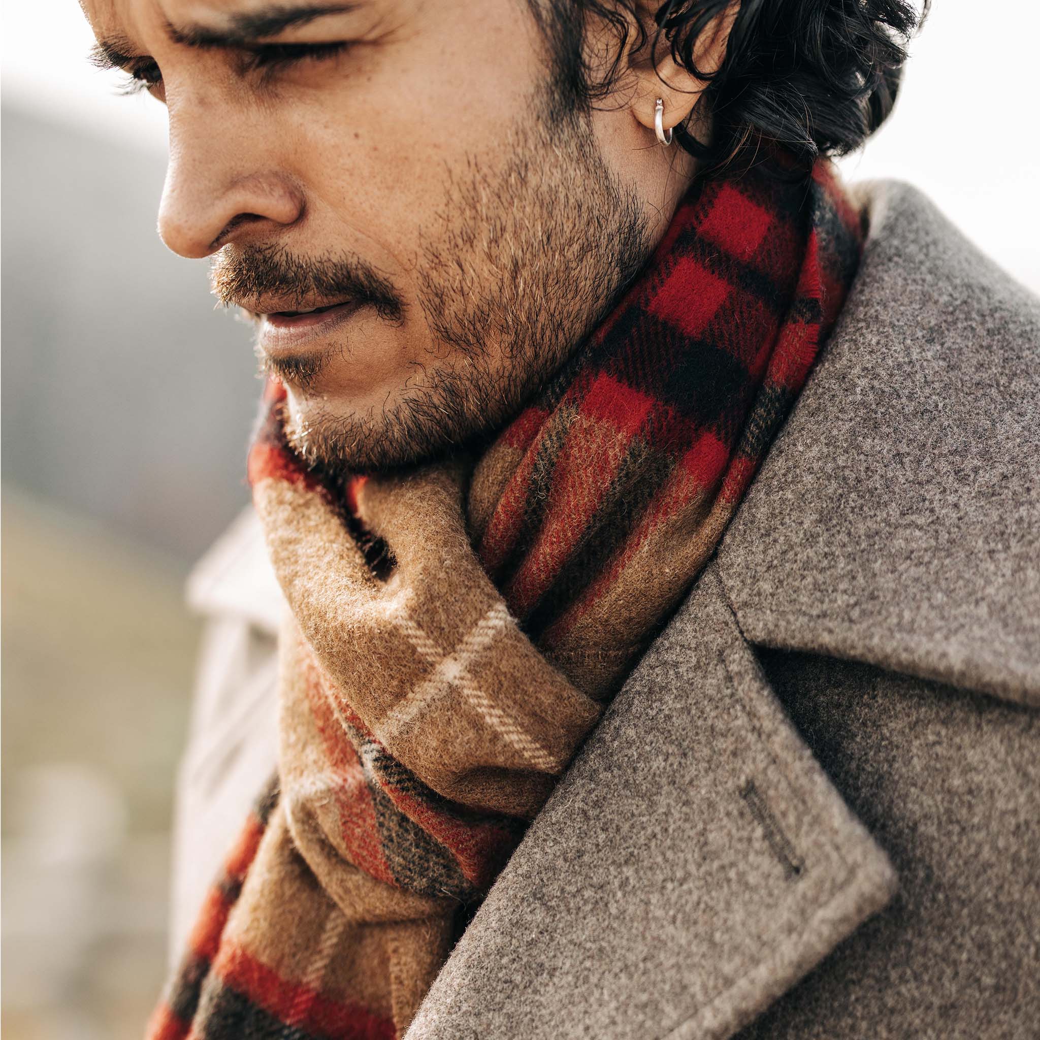 The Fireside Scarf in Camel Tartan Merino - Image 3