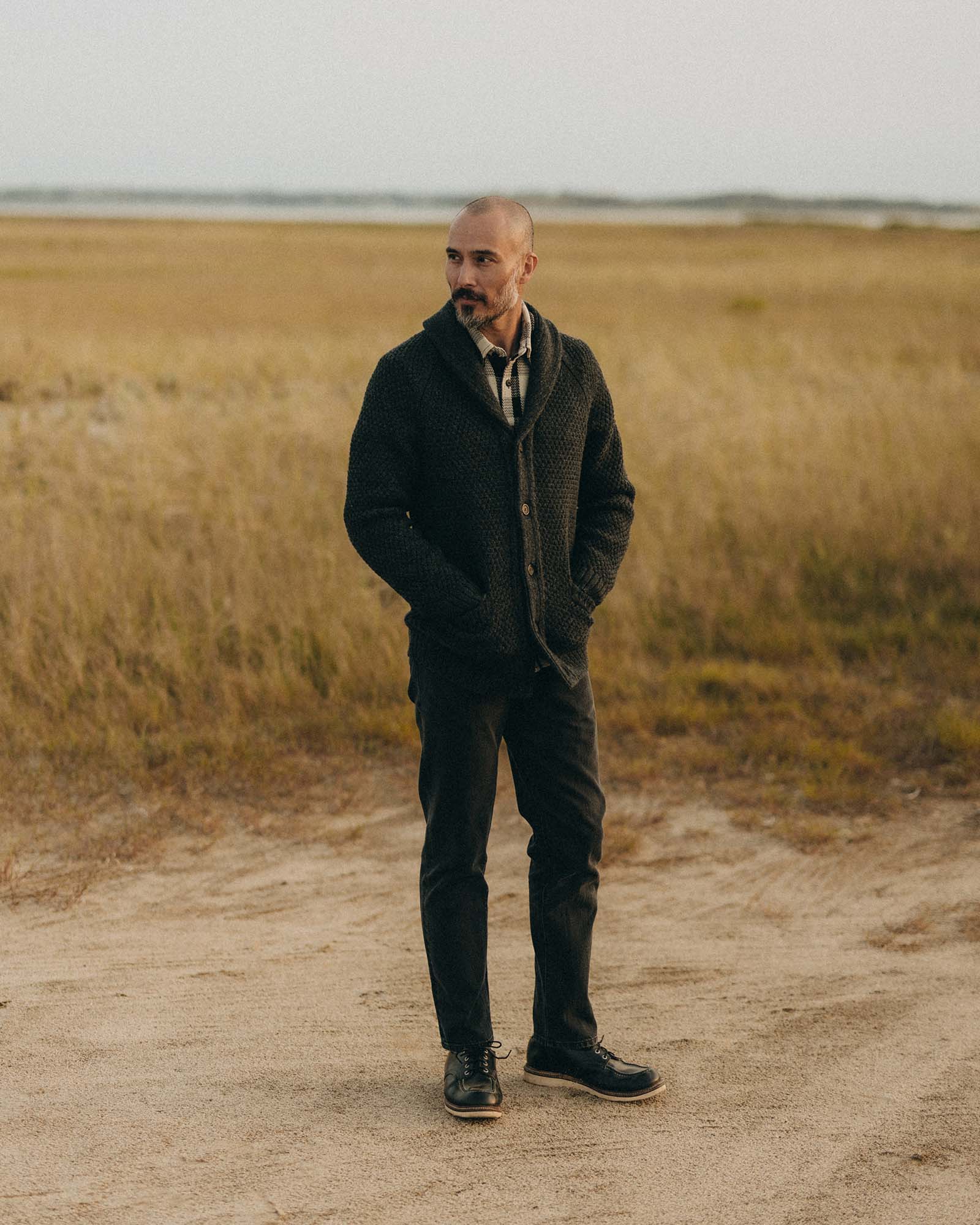 The Fisherman Shawl Cardigan in Heather Coal Merino - Image 4