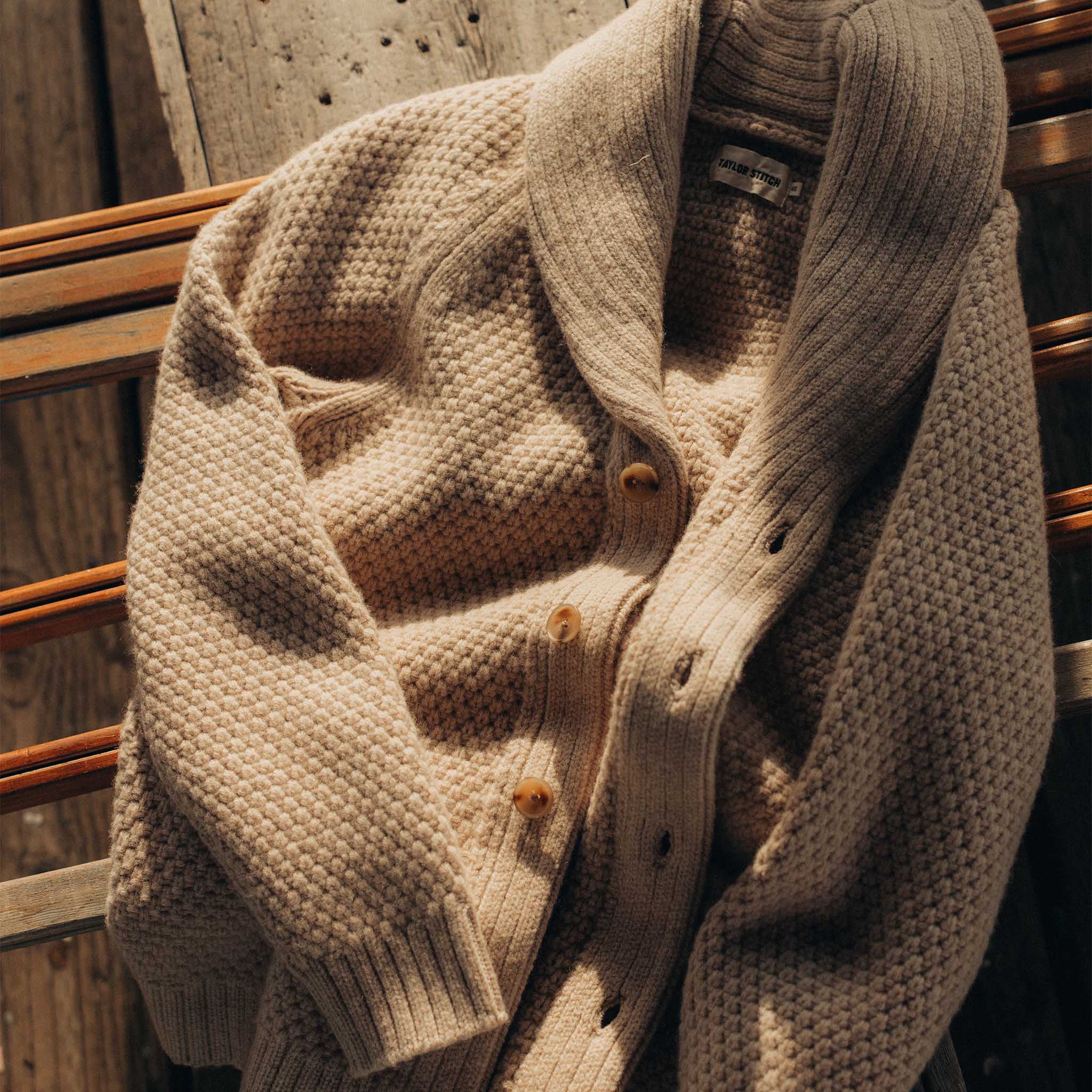The Fisherman Shawl Cardigan in Heather Oat Merino - Image 5