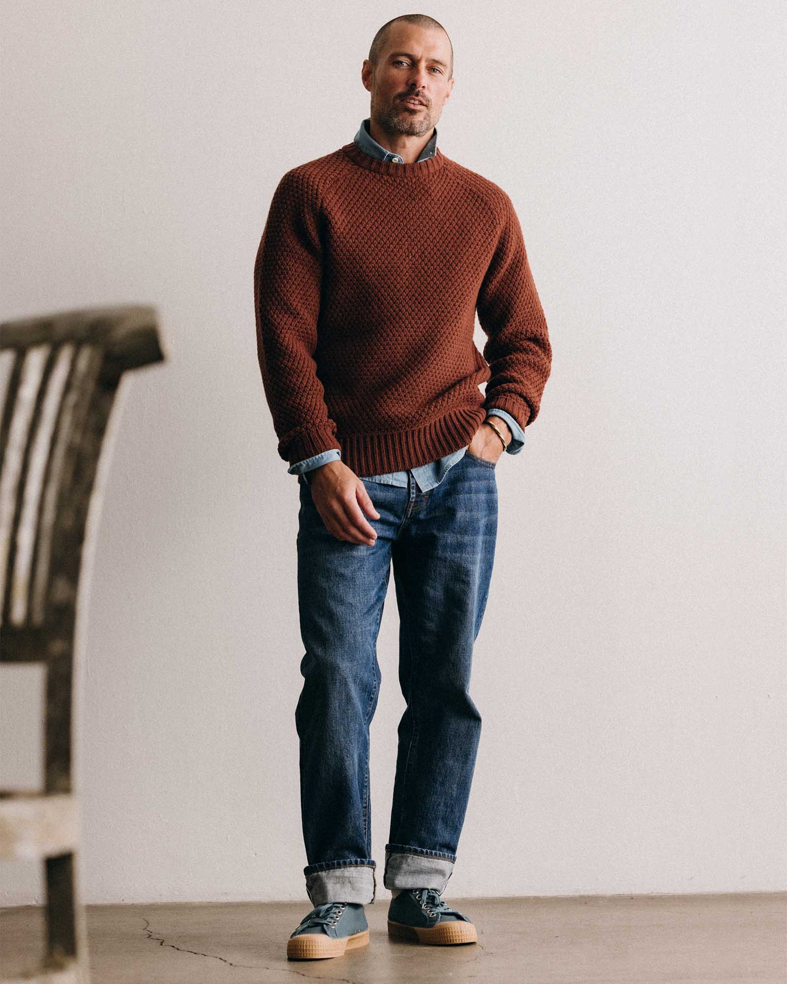 The Fisherman Sweater in Heather Brick Merino - Image 3