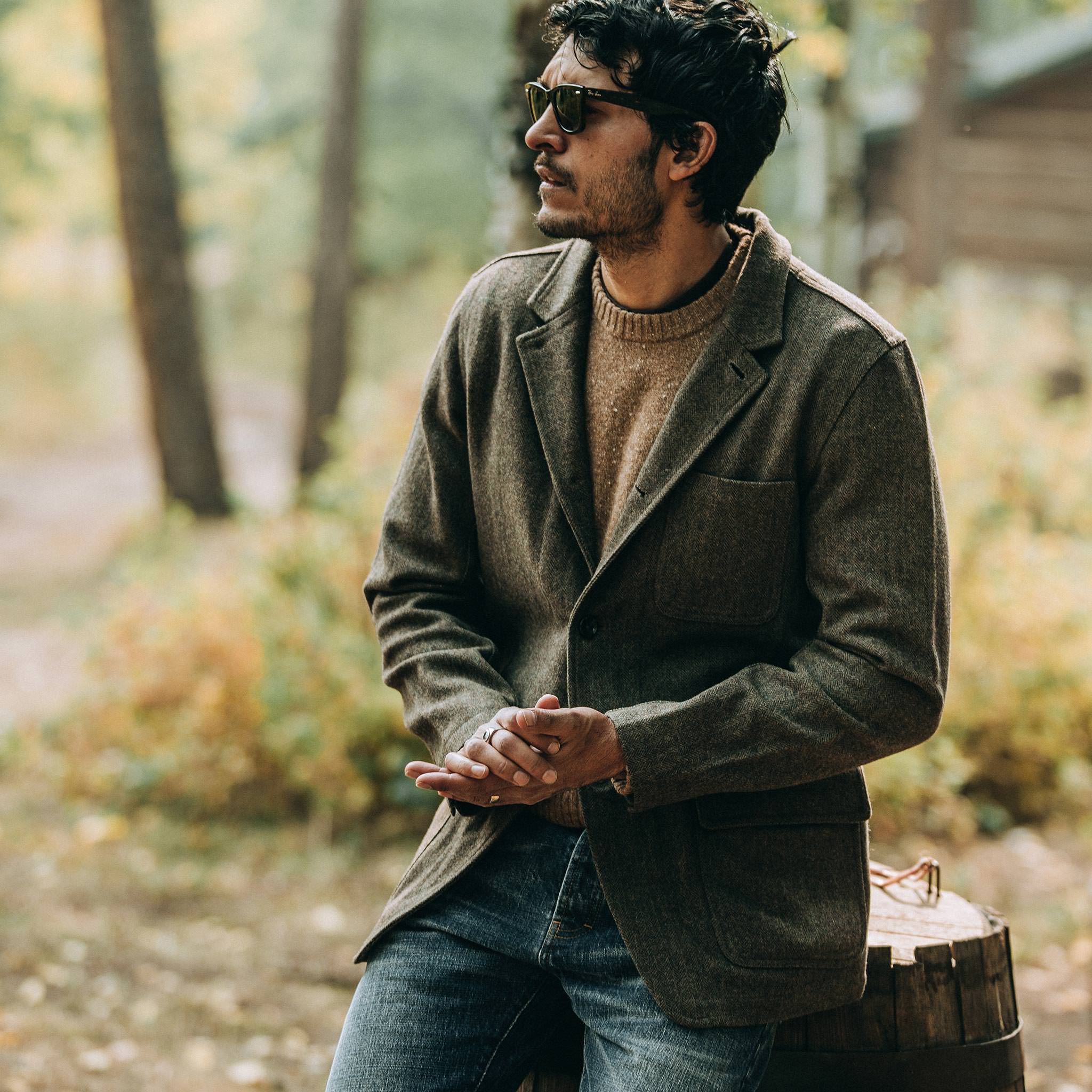 The Gibson Jacket in Olive Herringbone Wool - Image 2
