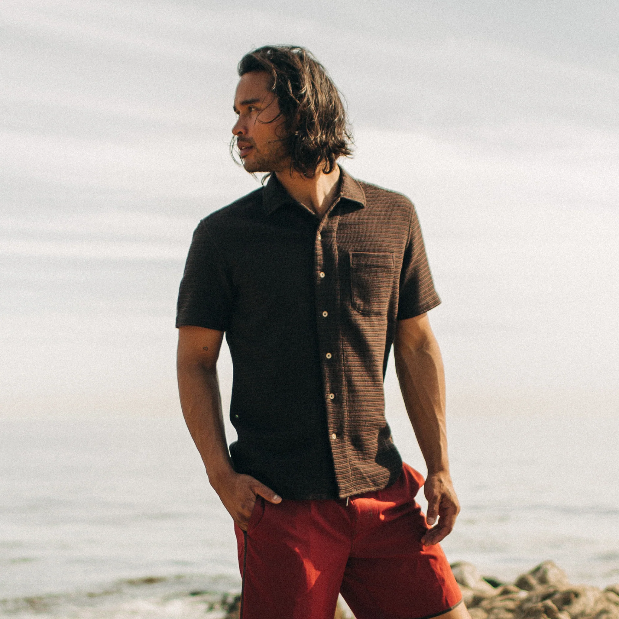 The Short Sleeve Hawthorne in Espresso Pickstitch Waffle - Image 2